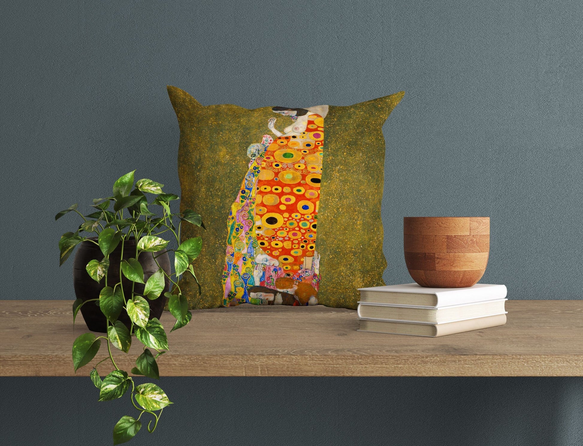 Gustav Klimt Famous Painting Hope II, Decorative Pillow, Abstract Throw Pillow Cover, Soft Pillow Cases, Bright Yellow Pillow, Modern Pillow