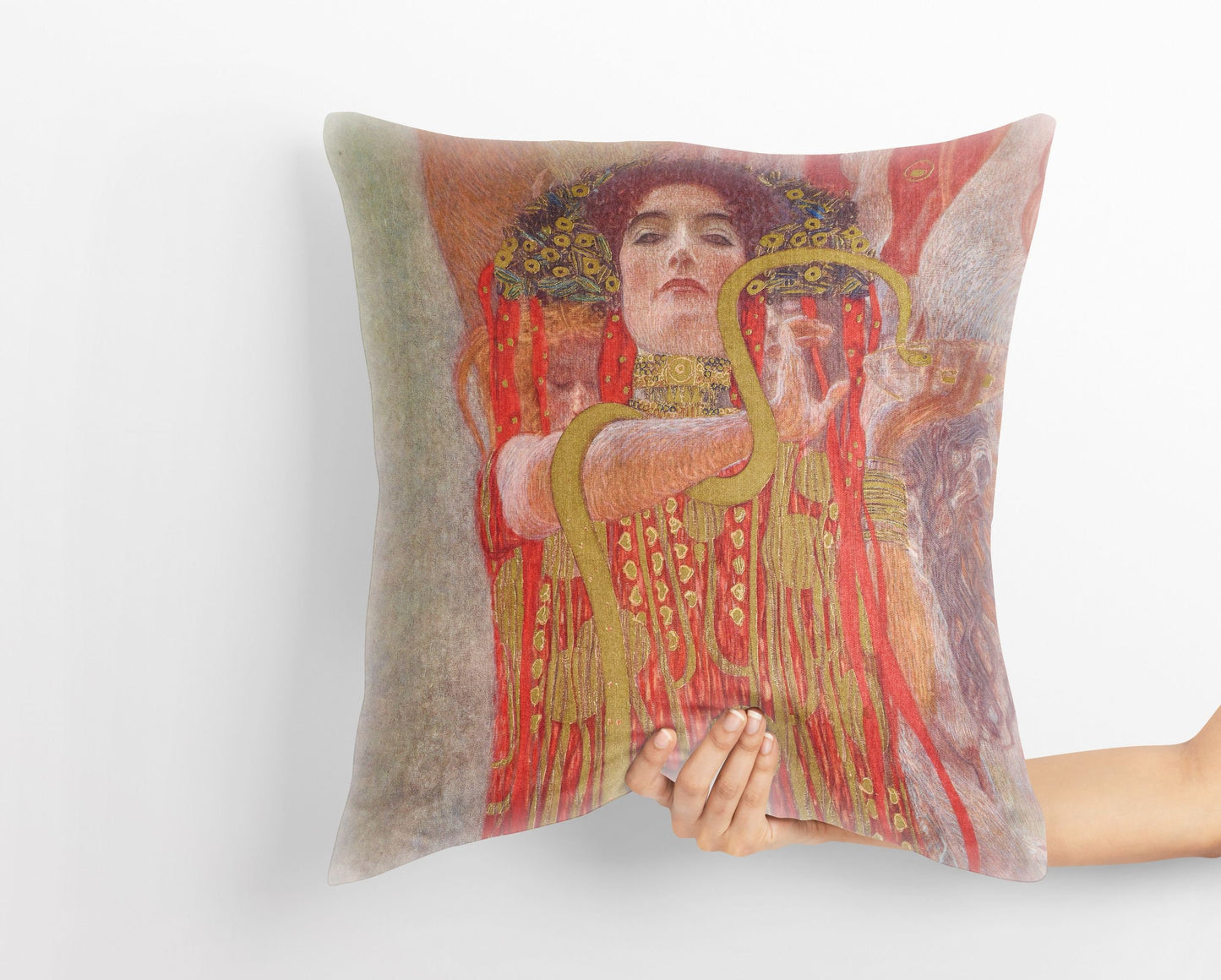 Gustav Klimt Famous Painting Medicine, Abstract Pillow, Artist Pillow, Red Pillow Cases, Home Decor Pillow, Indoor Pillow Cases