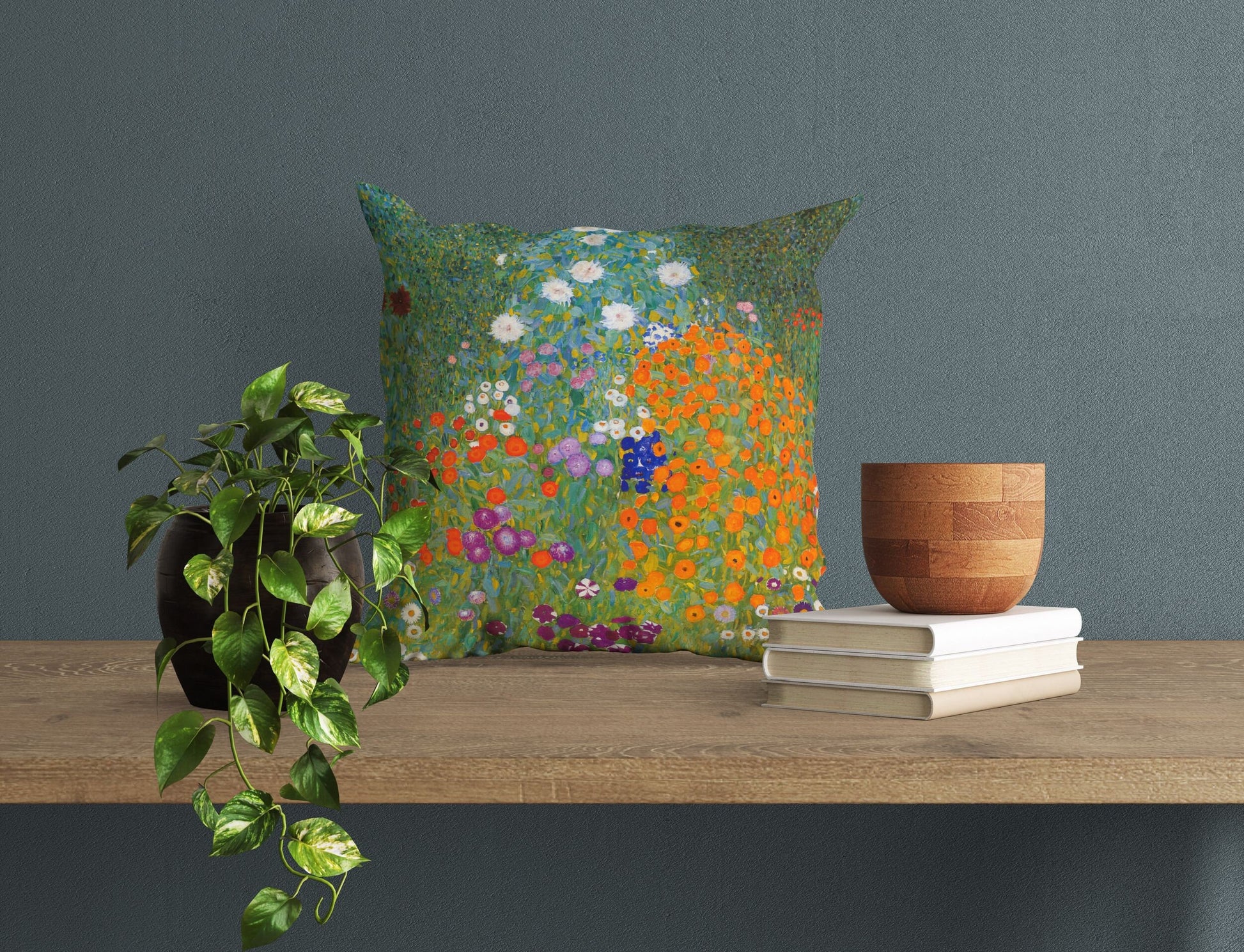 Gustav Klimt Famous Painting Bauerngarten, Pillow Case, Abstract Throw Pillow Cover, Green Pillow Cases, Contemporary Pillow, Square Pillow