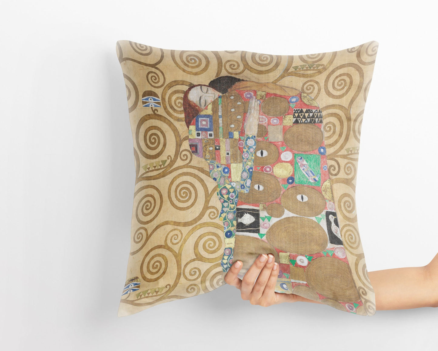 Gustav Klimt Famous Painting Fulfillment (Lovers), Decorative Pillow, Abstract Pillow, Soft Pillow Cases, Gold, Art Nouveau Pillow