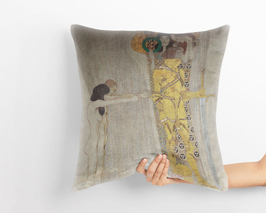 Gustav Klimt Famous Painting The Beethoven Frieze, Decorative Pillow, Abstract Throw Pillow, Designer Pillow, Gold, Contemporary Pillow