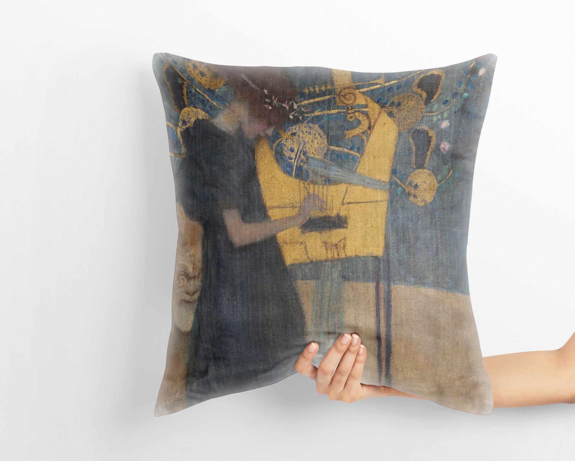 Gustav Klimt Famous Painting Music, Throw Pillow Cover, Abstract Pillow, Artist Pillow, Gold, Contemporary Pillow, Square Pillow