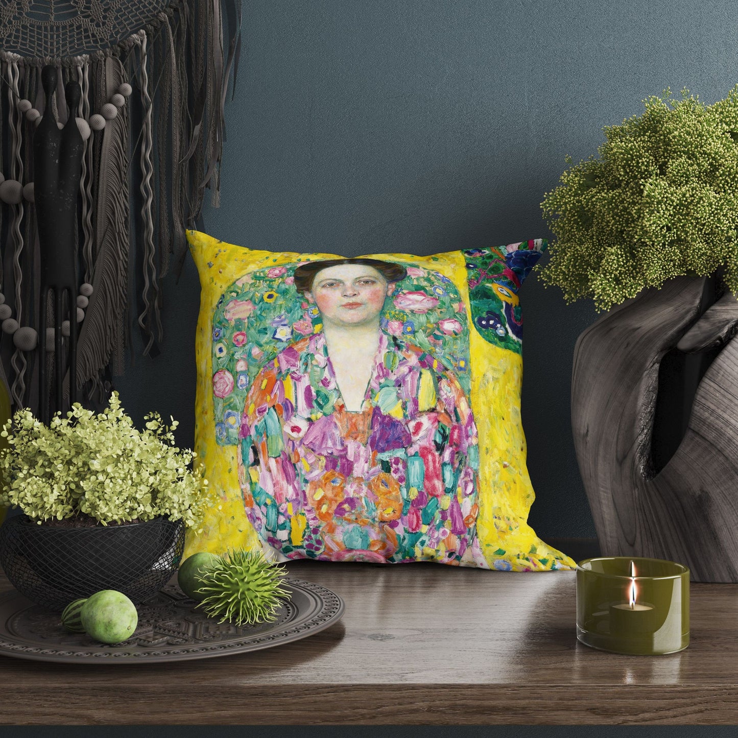 Gustav Klimt Famous Painting Portrait Of Eugenia Primavesi, Tapestry Pillows, Abstract Pillow, Artist Pillow, Colorful Pillow Case