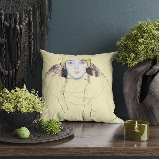 Gustave Klimt Woman'S Head, Throw Pillow, Abstract Pillow, Designer Pillow, Bright Yellow Pillow, Art Nouveau Pillow, Large Pillow Cases
