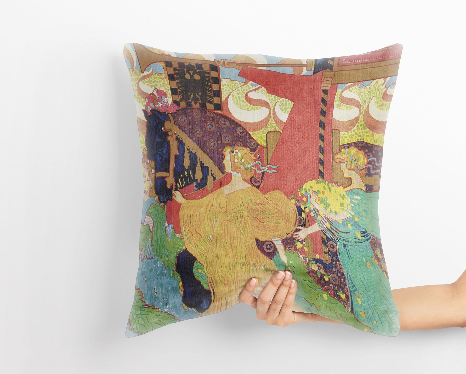 The Emperor Anniversary Pageant Vintage Throw Pillow Cover, Artist Pillow, Bright Yellow Pillow, Contemporary Pillow, Large Pillow Cases