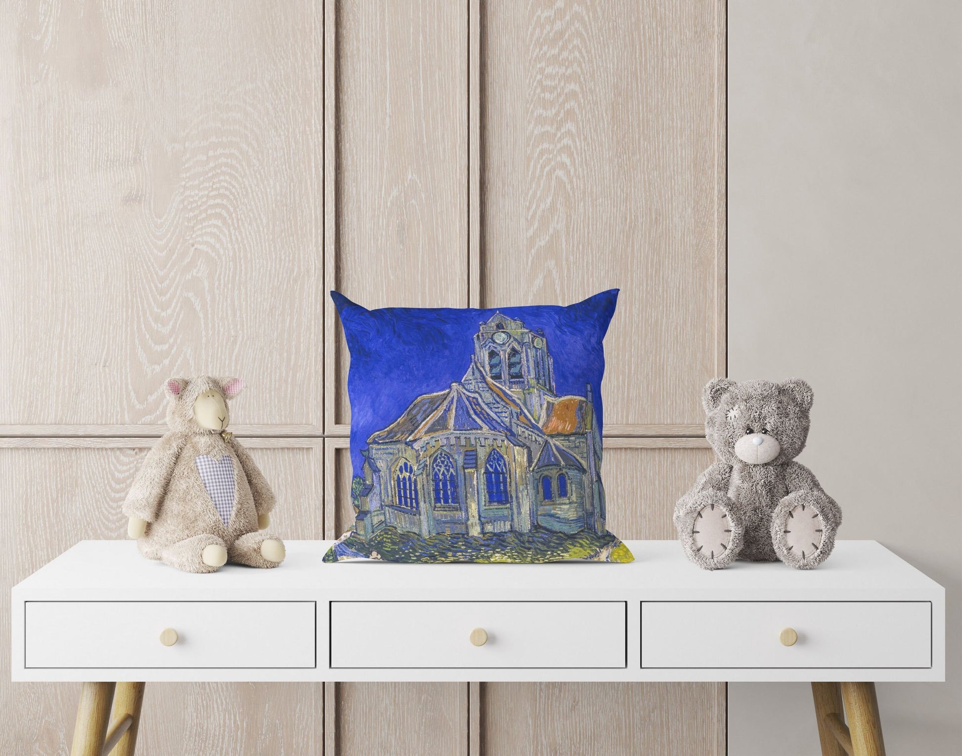 Vincent Van Gogh Famous Painting The Church In Auvers-Sur-Oise, Tapestry Pillows, Abstract Pillow, Playroom Decor, Indoor Pillow Cases