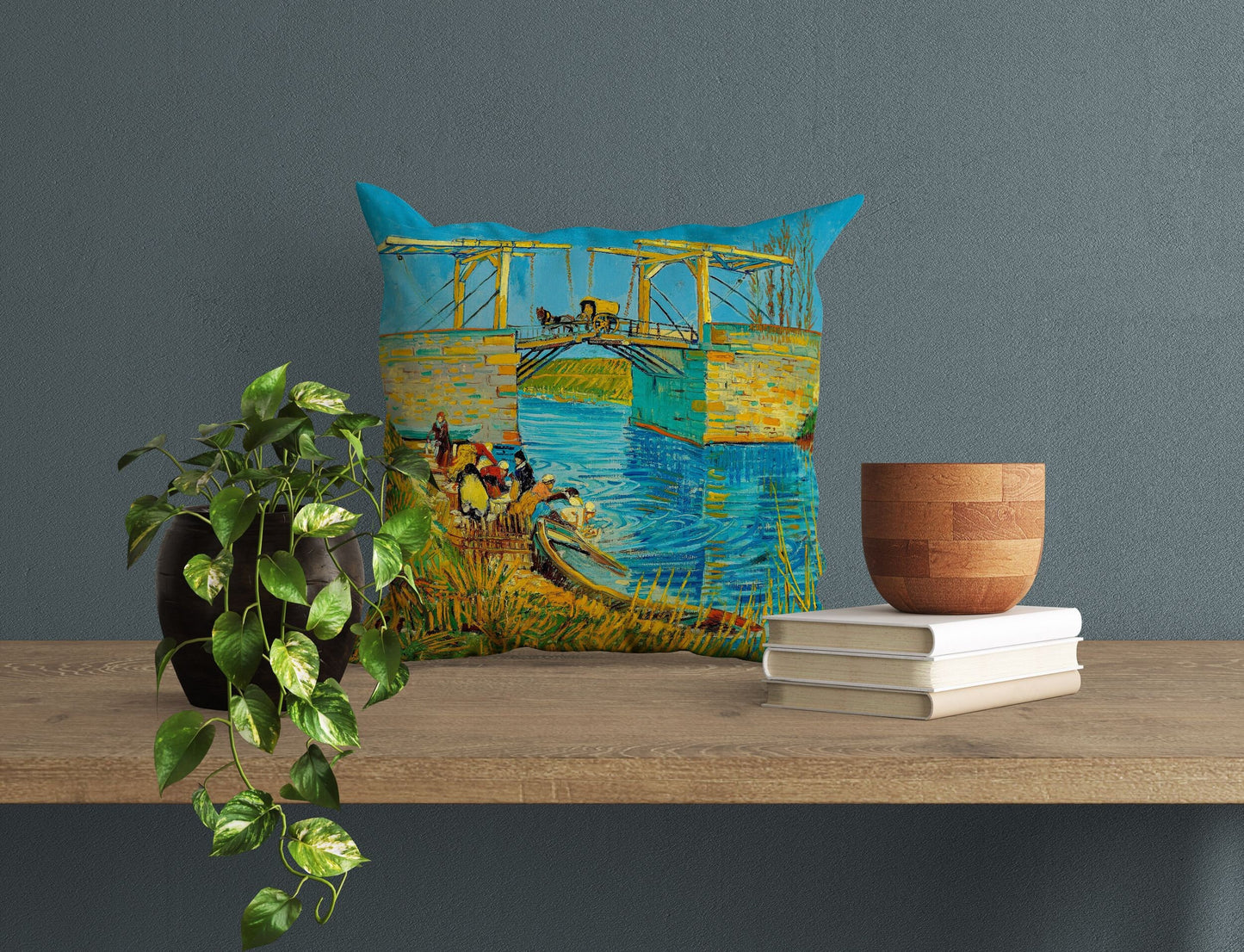 Vincent Van Gogh Famous Art The Langlois Bridge At Arles With Women Washing, Decorative Pillow, Abstract Throw Pillow, Art Pillow