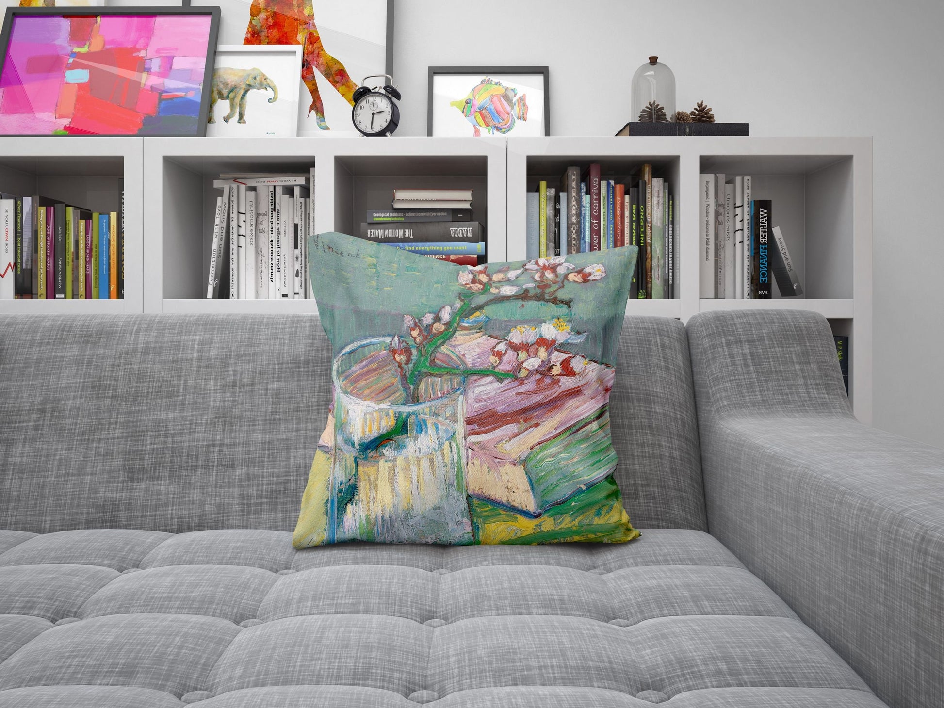 Vincent Van Gogh Famous Art Blossoming Almond Branch In A Glass With A Book, Throw Pillow, Designer Pillow,22X22 Pillow Cover