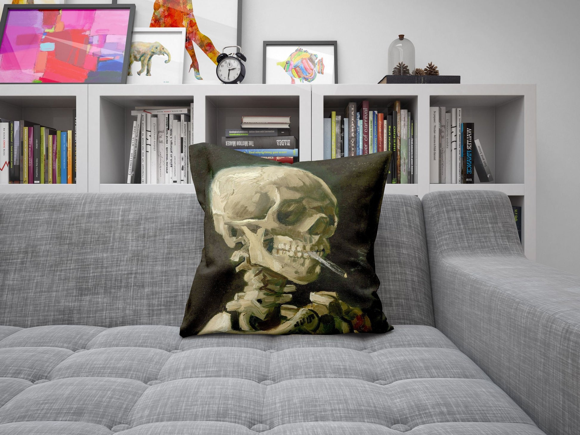 Vincent Van Gogh Famous Art Skull With Burning Cigarette, Decorative Pillow, Abstract Pillow, Art Pillow, Post-Impressionist Pillow