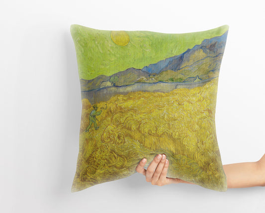 Vincent Van Gogh Wheatfield With A Reaper, Throw Pillow, Abstract Throw Pillow Cover, Art Pillow, Bright Yellow Pillow, Farmhouse Decor