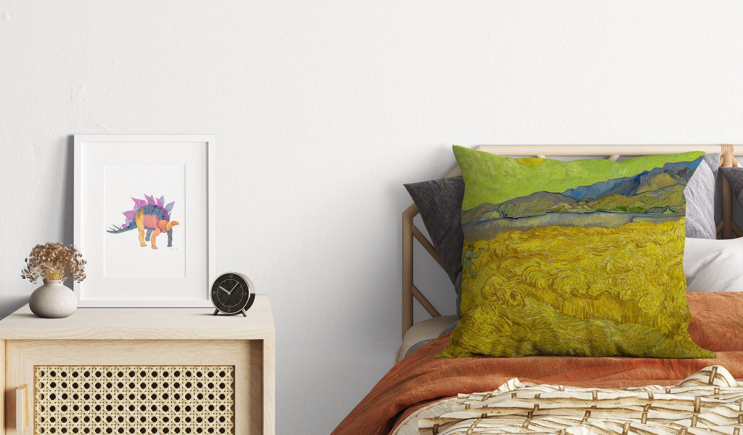 Vincent Van Gogh Wheatfield With A Reaper, Throw Pillow, Abstract Throw Pillow Cover, Art Pillow, Bright Yellow Pillow, Farmhouse Decor