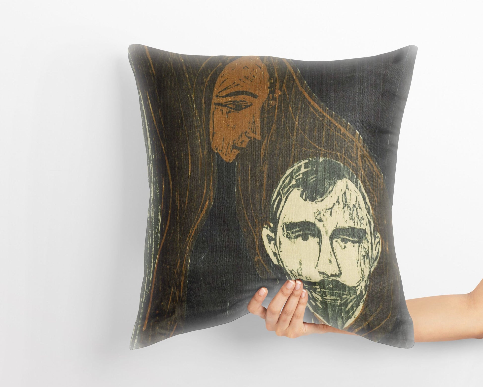 Edvard Munch Famous Art Mannshode I Kvinnehar, Throw Pillow, Abstract Pillow, Artist Pillow, Black And White, 22X22 Pillow Cover