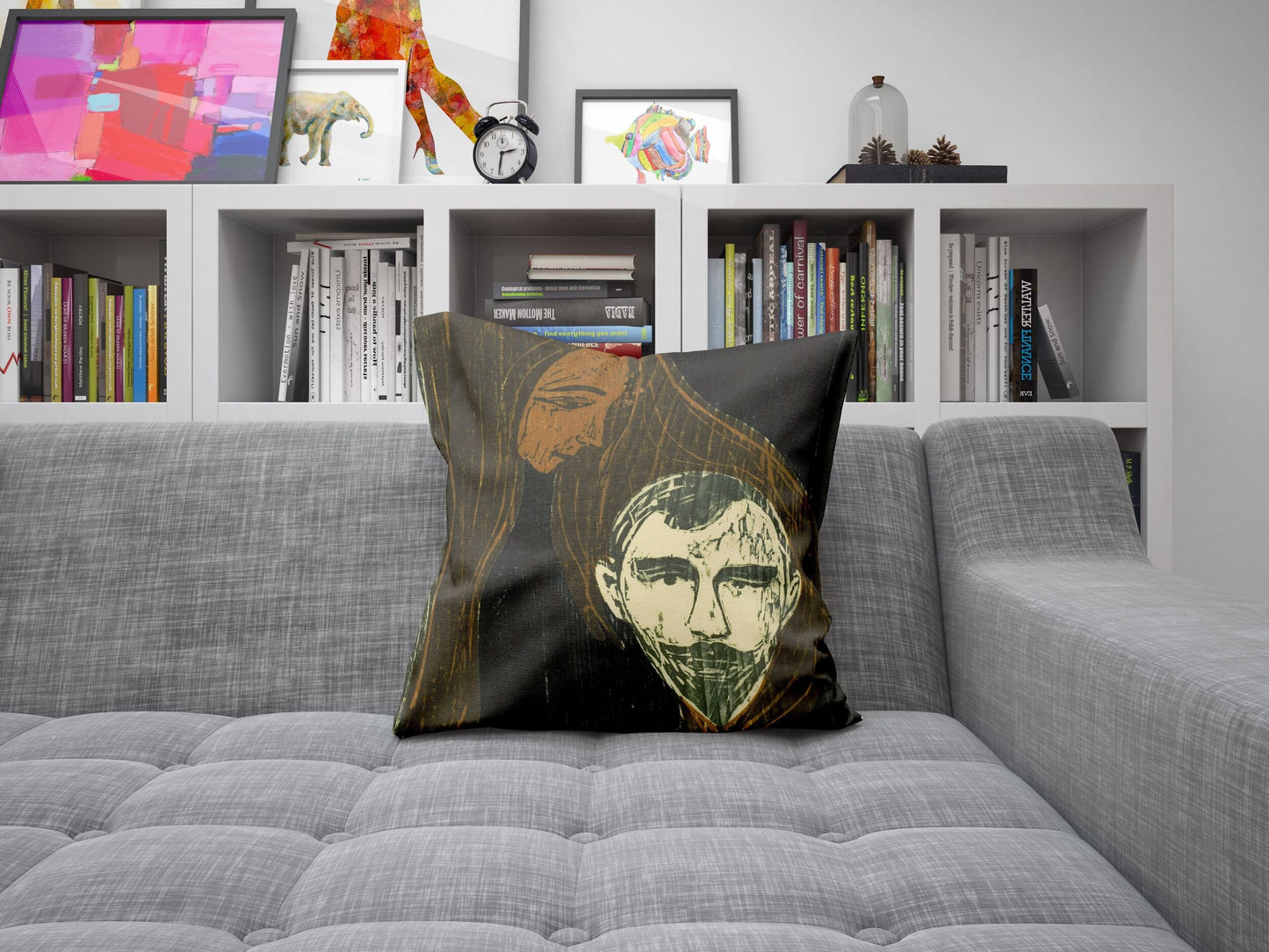 Edvard Munch Famous Art Mannshode I Kvinnehar, Throw Pillow, Abstract Pillow, Artist Pillow, Black And White, 22X22 Pillow Cover
