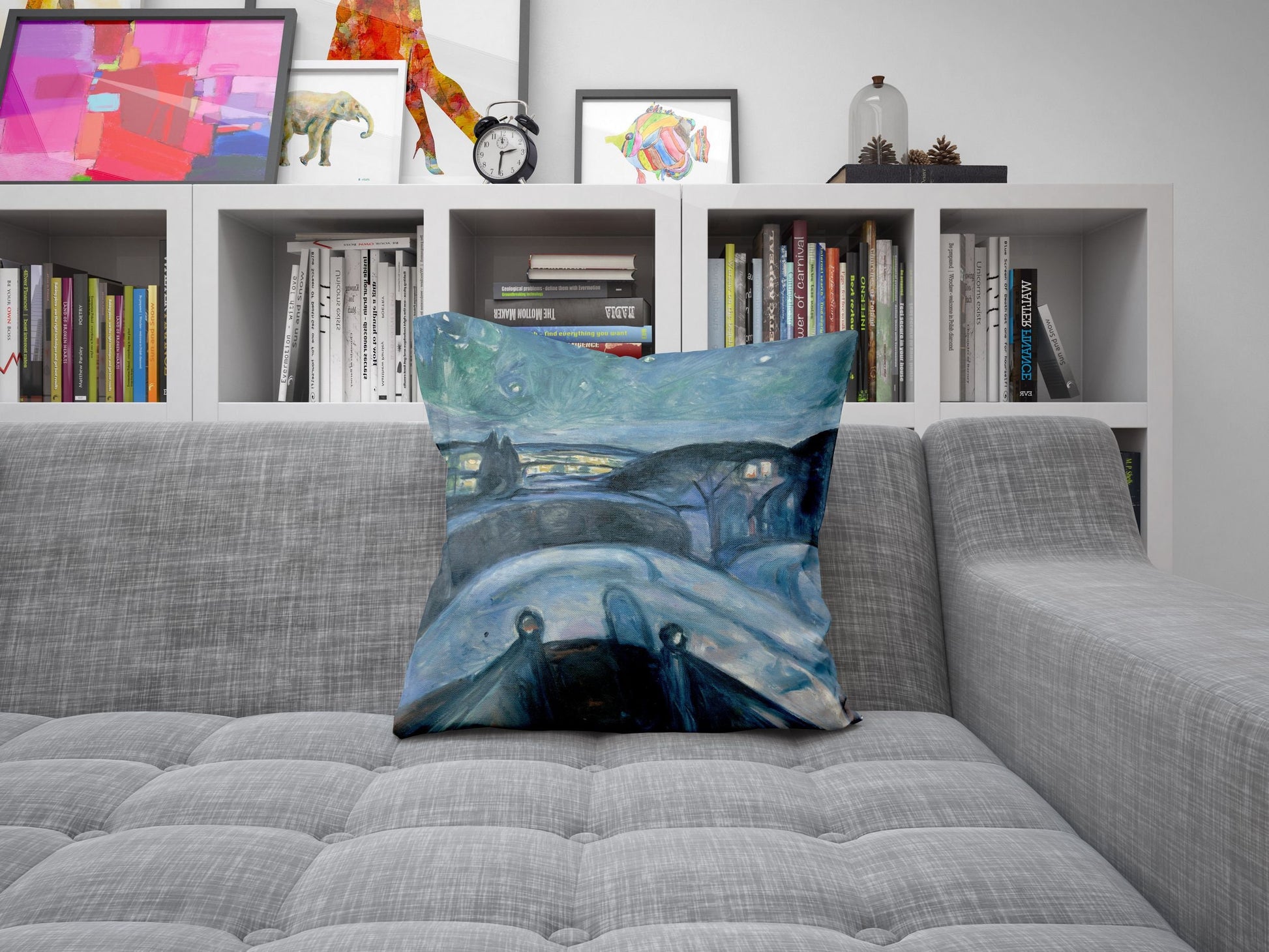 Edvard Munch Famous Art Starry Night, Pillow Case, Abstract Pillow, Art Pillow, Blue Pillow, Contemporary Pillow, Home Decor Pillow