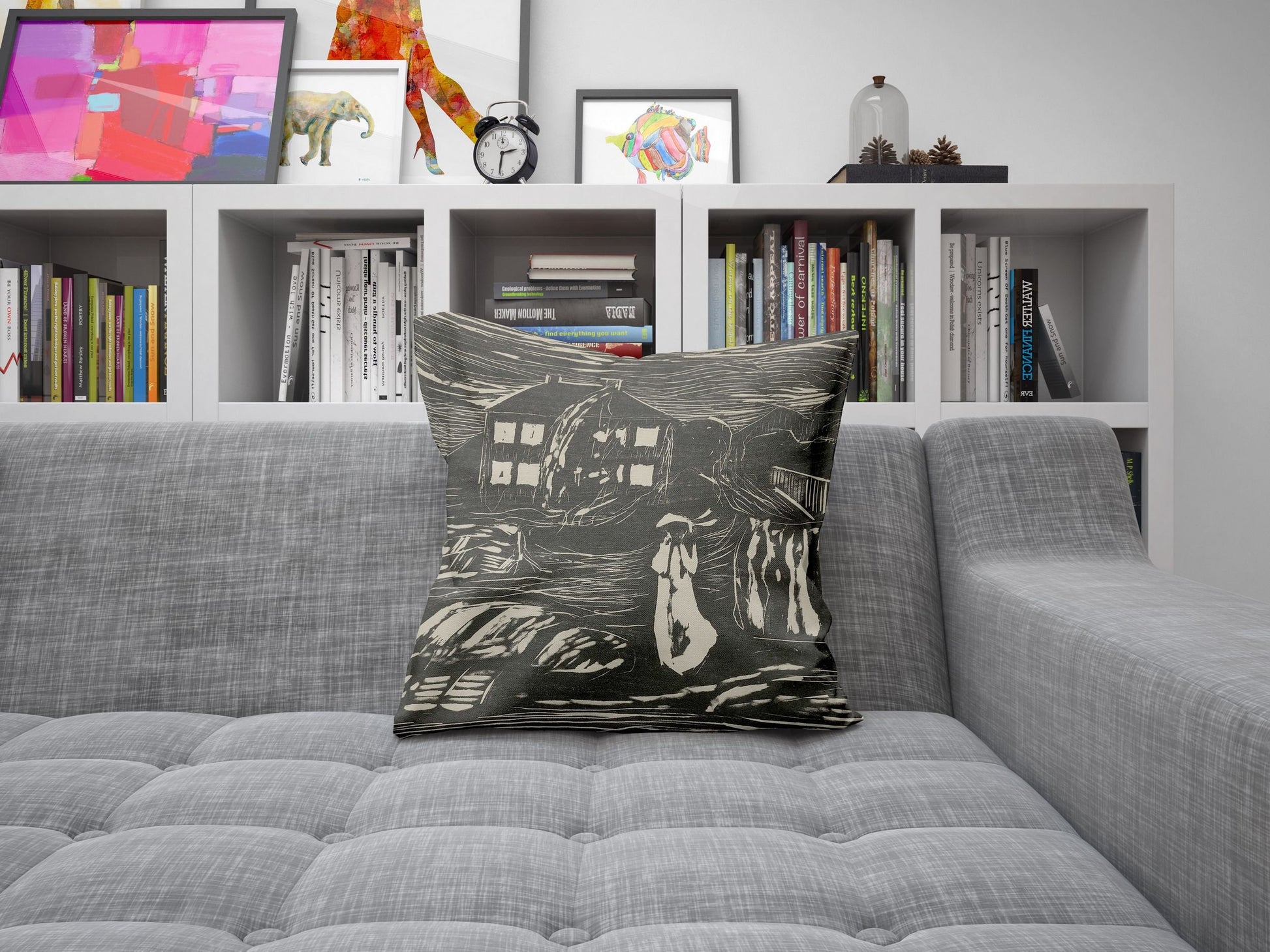 Edvard Munch Famous Art Sturmnacht, Pillow Case, Abstract Pillow, Artist Pillow, Black And White, Expressionist Pillow, 22X22 Pillow Cover