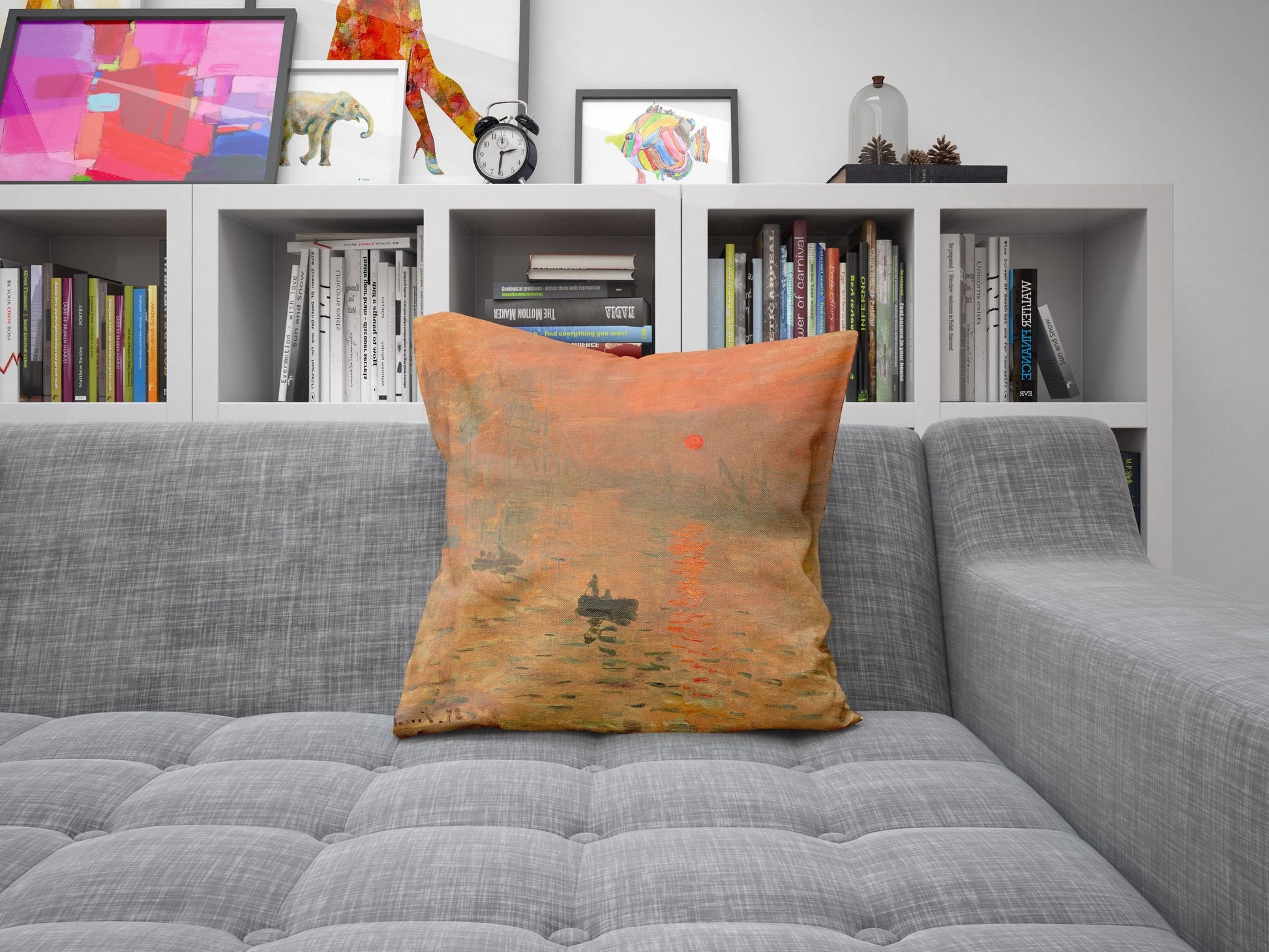 Claude Monet Famous Painting Impression Sunrise, Toss Pillow, Throw Pillow Cover, Designer Pillow, Orange Pillow, Indoor Pillow Cases