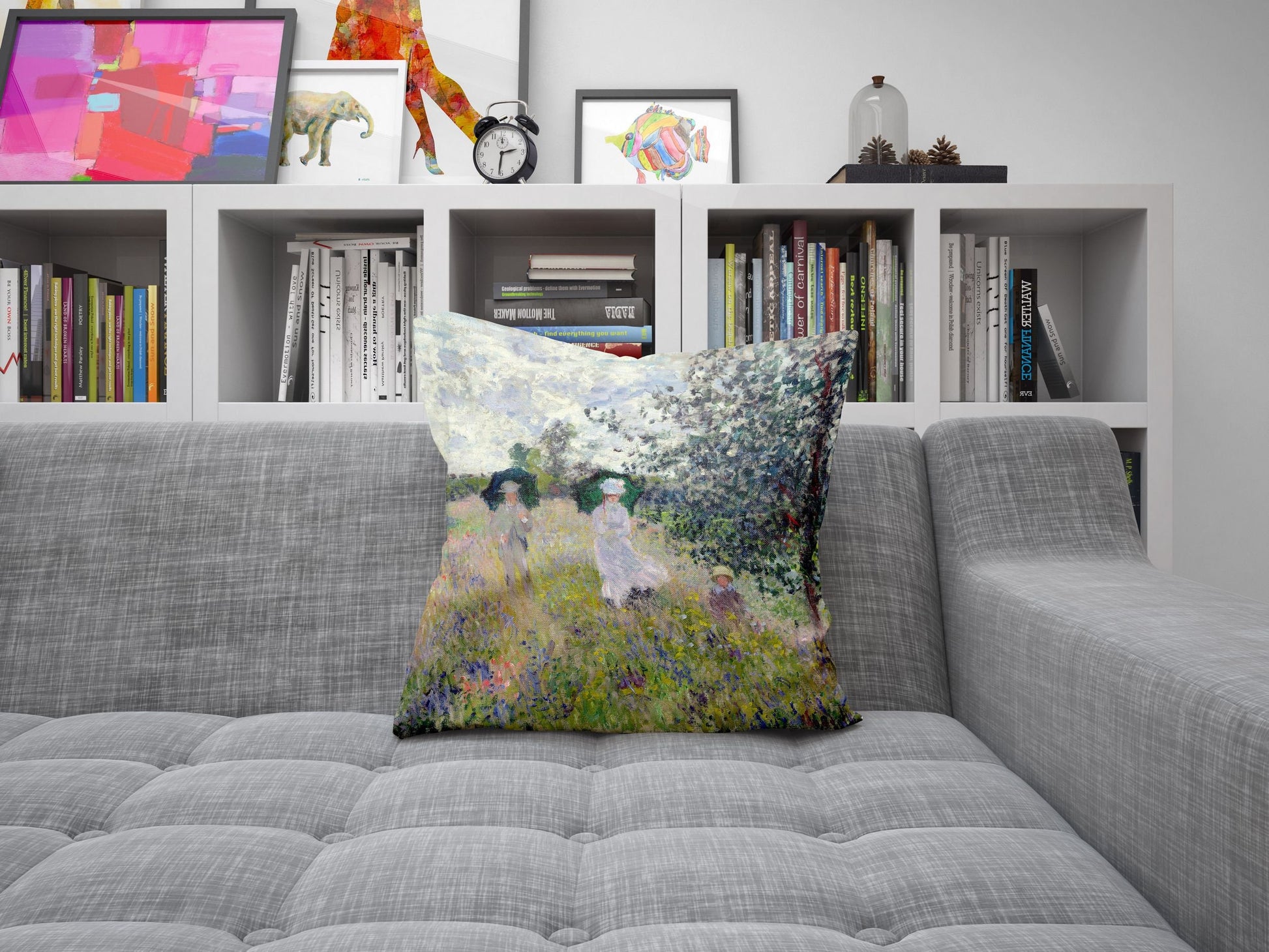 Claude Monet Famous Painting The Promenade Near Argenteuil, Throw Pillow, Abstract Throw Pillow, Artist Pillow, Green Pillow Cases