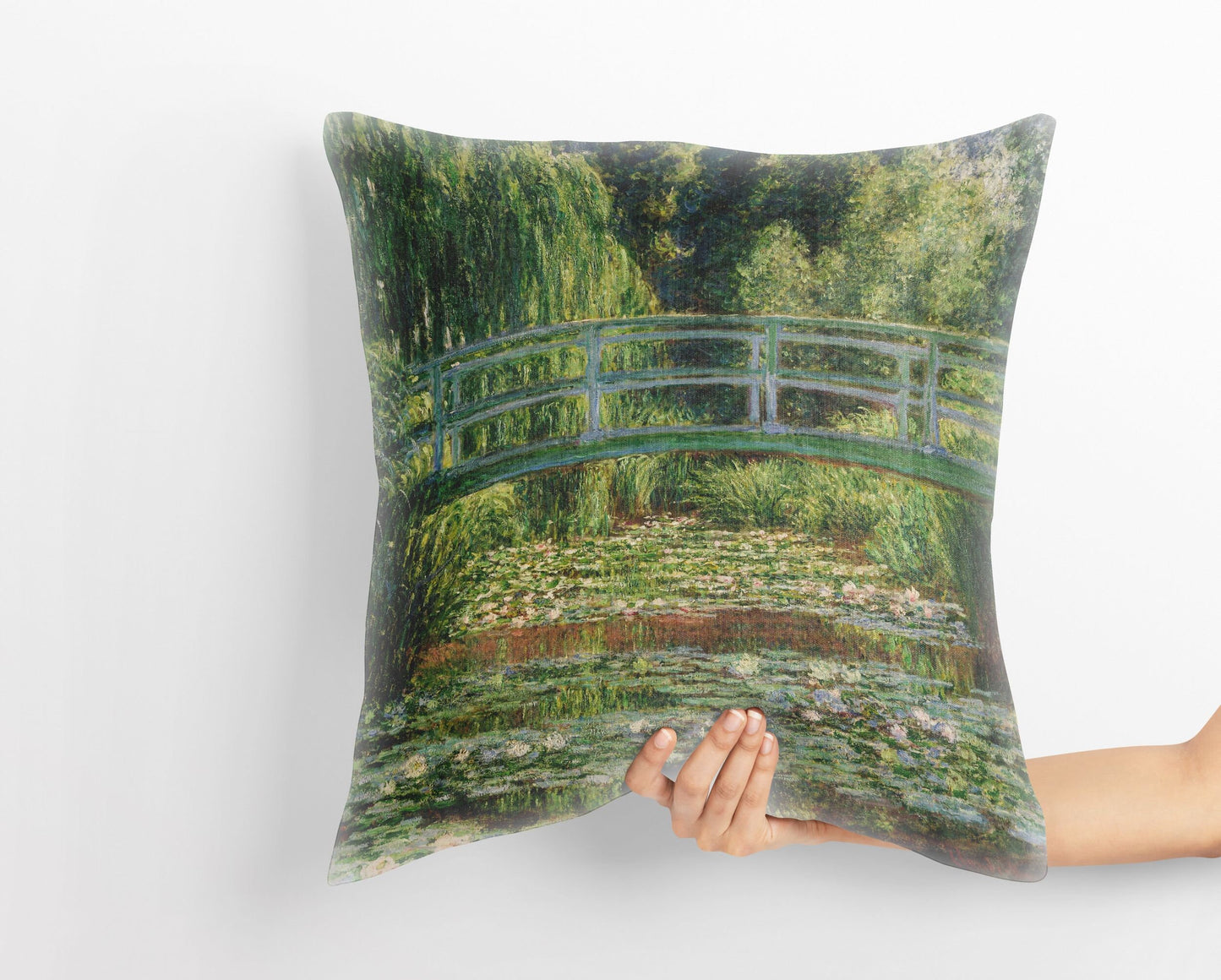 Claude Monet Famous Painting The Japanese Footbridge And The Water Lily Pool, Toss Pillow, Throw Pillow Cover, Art Pillow, Farmhouse Decor