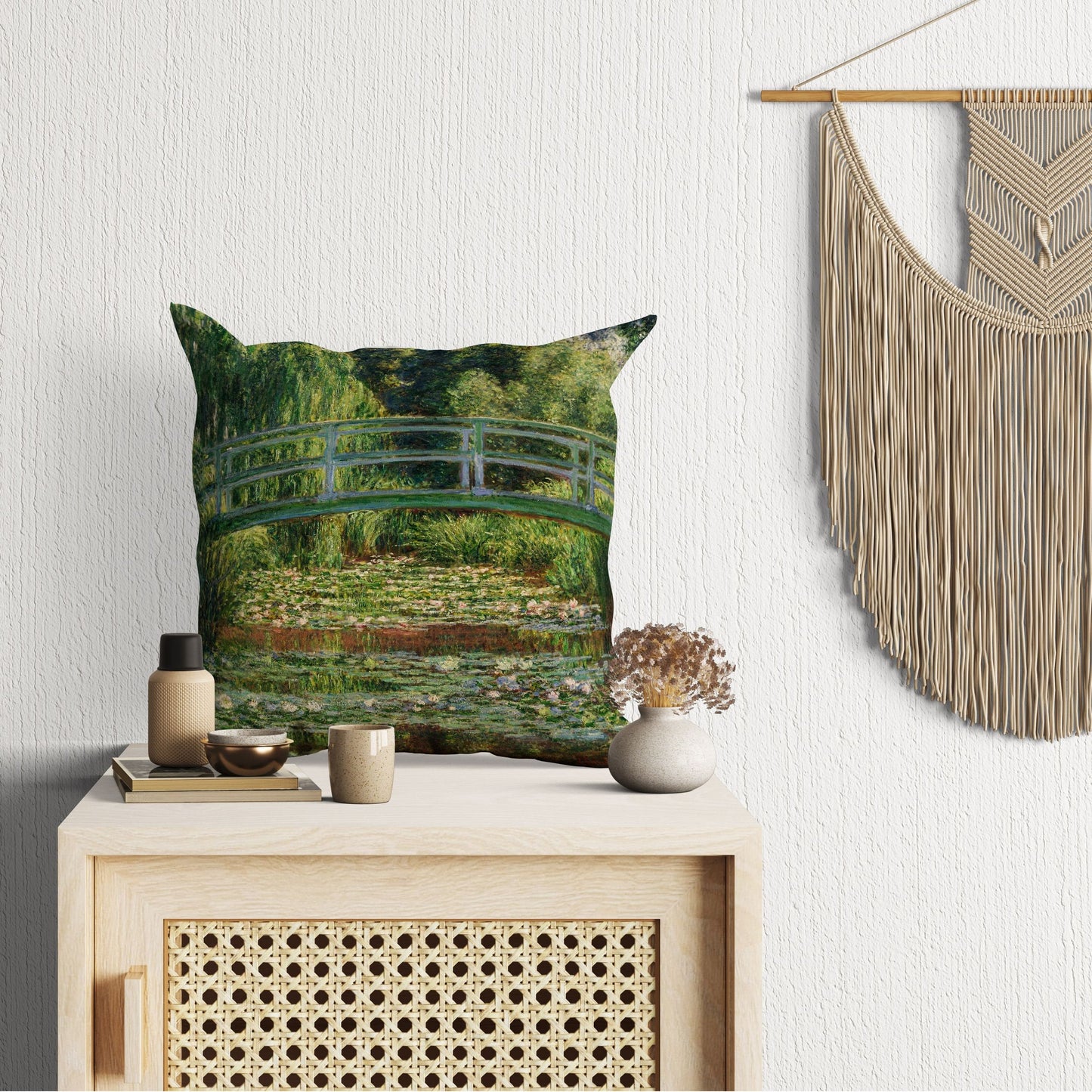 Claude Monet Famous Painting The Japanese Footbridge And The Water Lily Pool, Toss Pillow, Throw Pillow Cover, Art Pillow, Farmhouse Decor