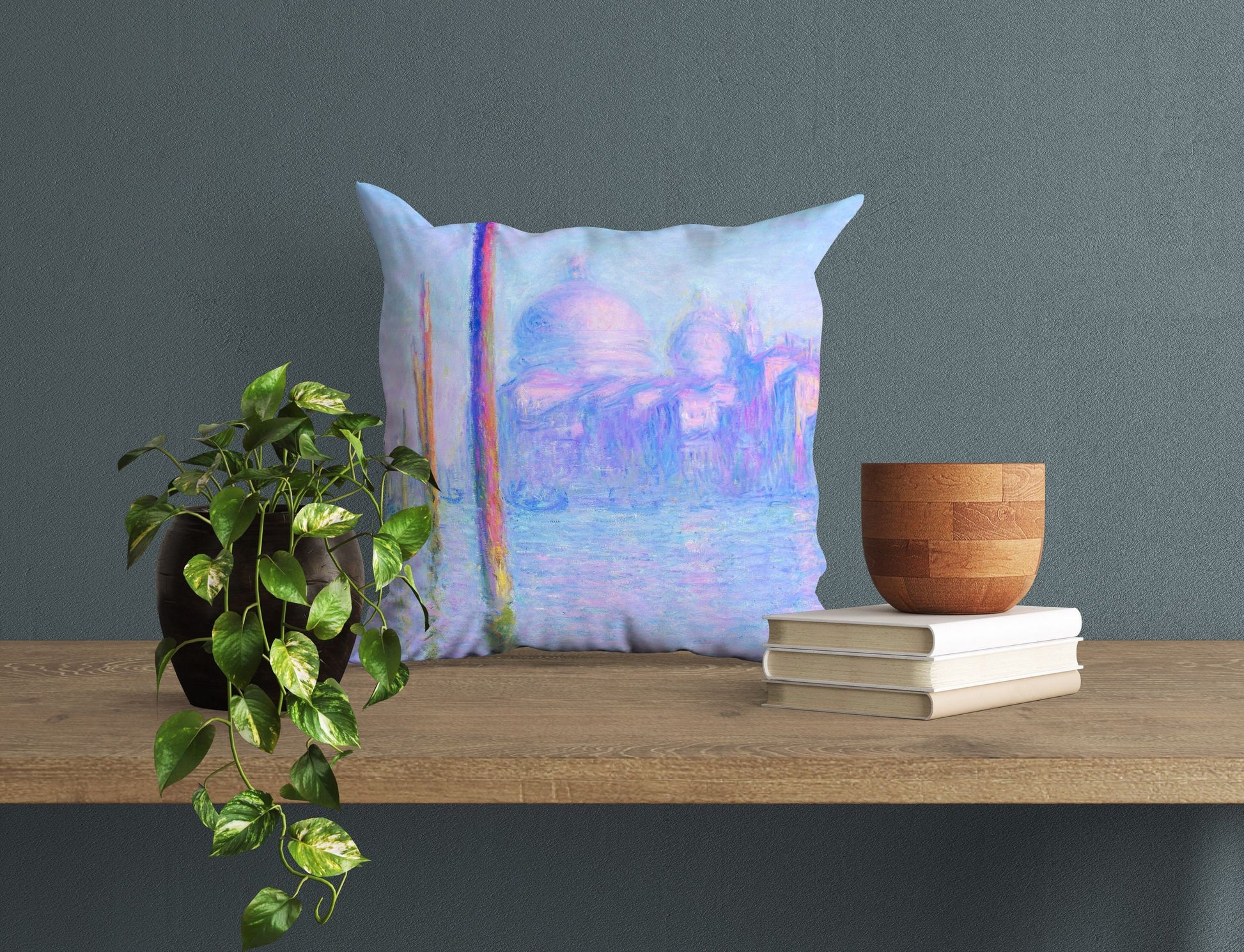 Claude Monet Famous Painting Venice Grand Canal, Throw Pillow, Abstract Pillow, Art Pillow, Blue Pillow, Contemporary Pillow, Square Pillow