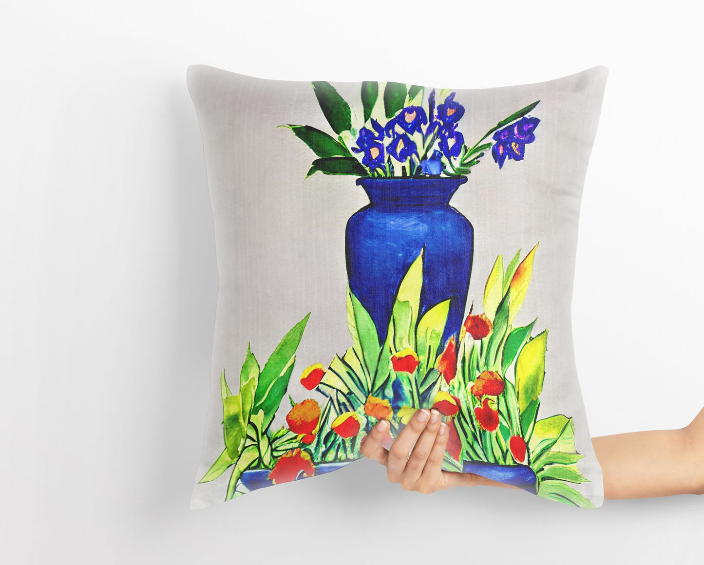 Flowers Matisse Style, Pillow Case, Abstract Throw Pillow, Artist Pillow, Blue Pillow, Fashion, 18 X 18 Pillow Covers, Housewarming Gift