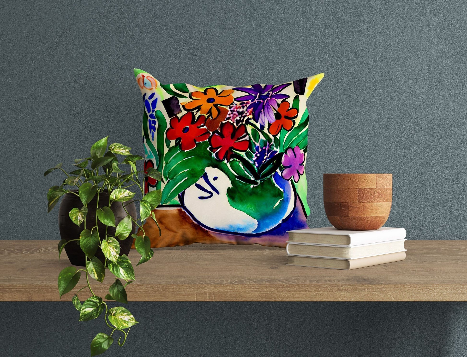 Red Flowers Matisse Style, Decorative Pillow, Abstract Pillow, Designer Pillow, Fashion, Large Pillow Cases, Farmhouse Pillow, Sofa Pillows
