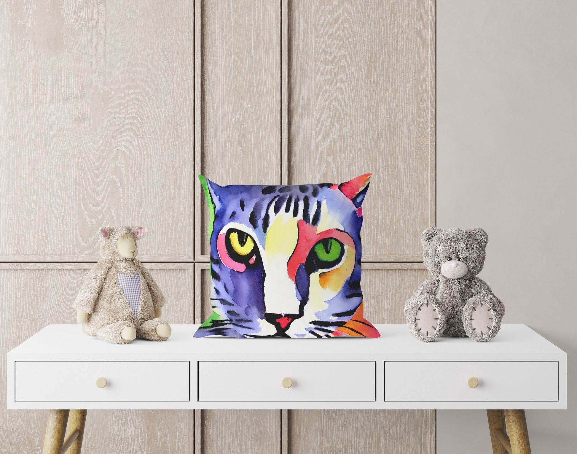 Colorful Cat Matisse Style Toss Pillow, Abstract Throw Pillow, Soft Pillow Cases, Blue Pillow, Contemporary Pillow, Square Pillow