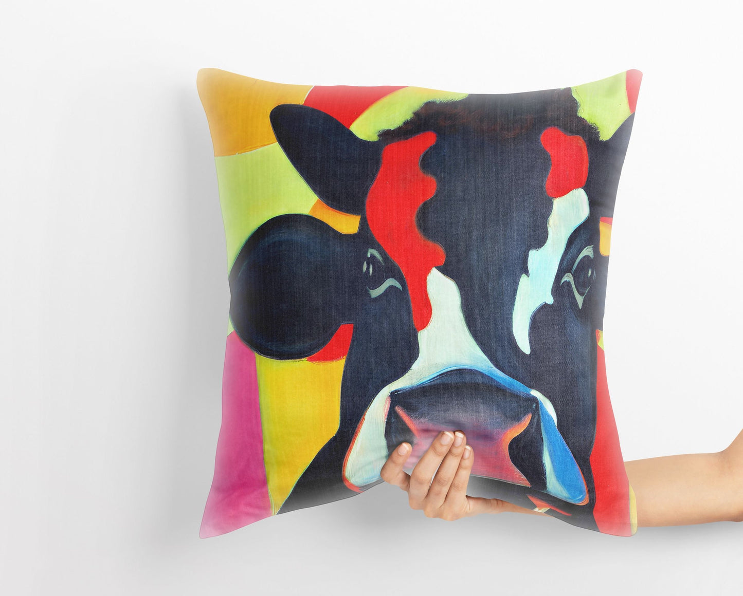 Modern Art Colorful Cow, Decorative Pillow, Abstract Pillow, Artist Pillow, Contemporary Pillow, 18 X 18 Pillow Covers, Farmhouse Pillow