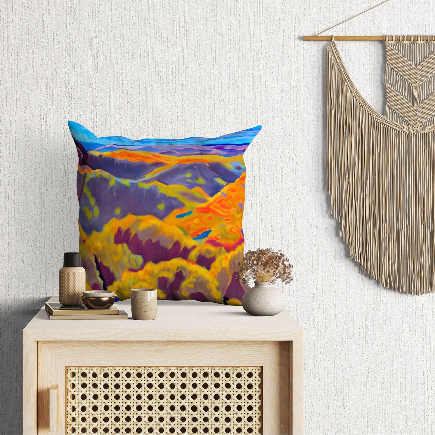 Landscape With Mountains, Pillow Case, Abstract Throw Pillow, Artist Pillow, Fashion, Square Pillow, Farmhouse Pillow, Indoor Pillow Cases
