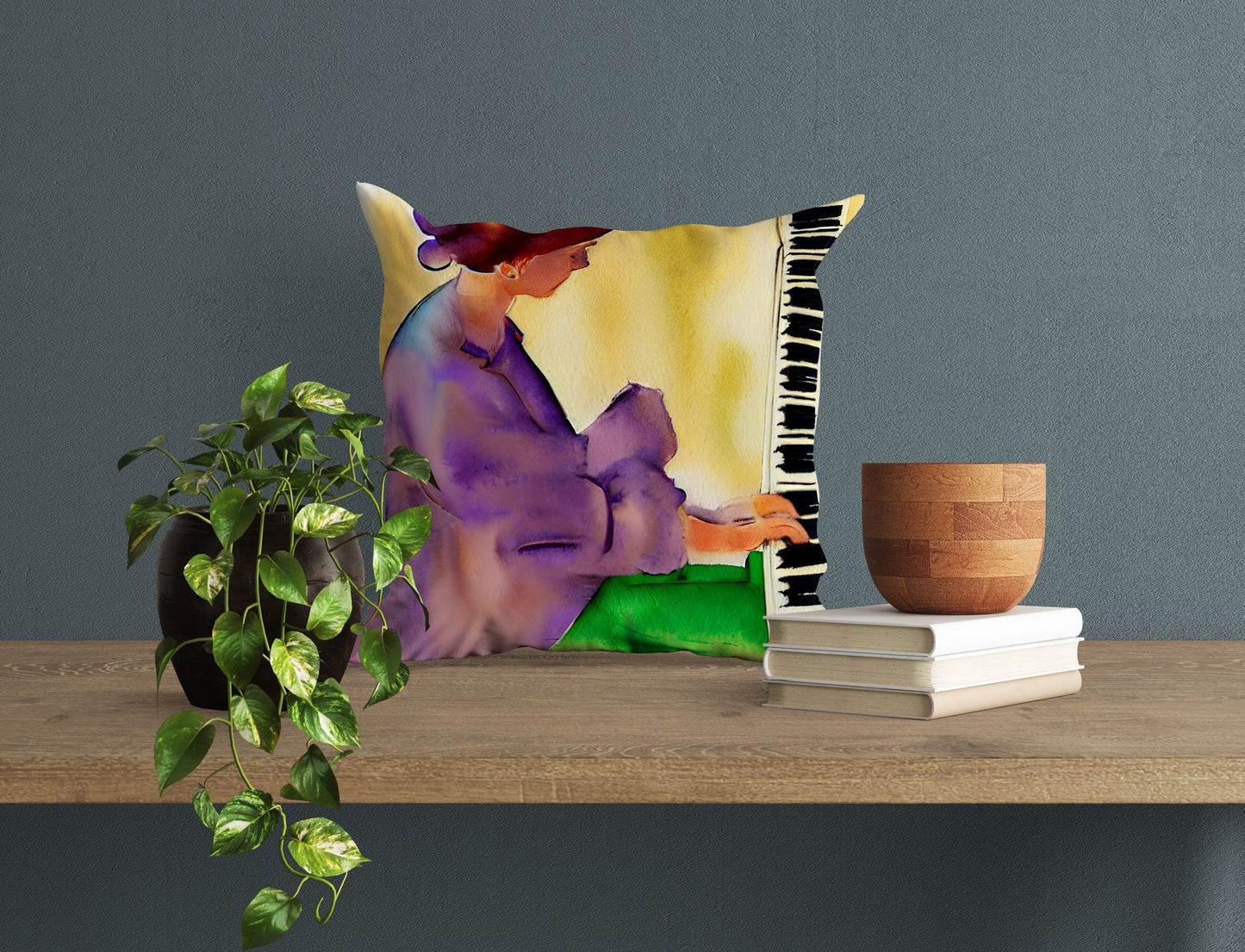 Girl Playing Piano Tapestry Pillows, Abstract Throw Pillow Cover, Art Pillow, Colorful Pillow Case, Contemporary Pillow, Square Pillow