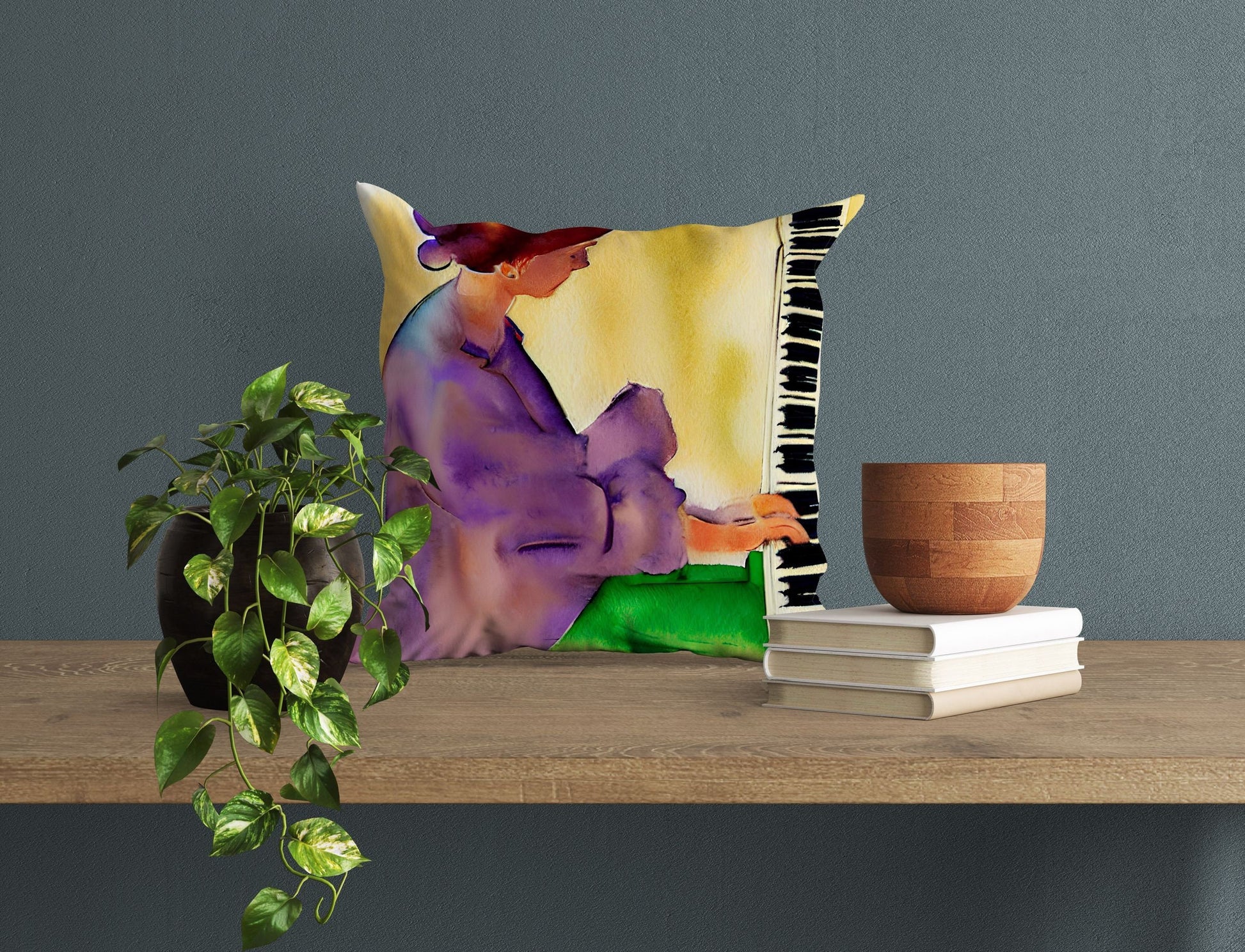 Girl Playing Piano Tapestry Pillows, Abstract Throw Pillow Cover, Art Pillow, Colorful Pillow Case, Contemporary Pillow, Square Pillow