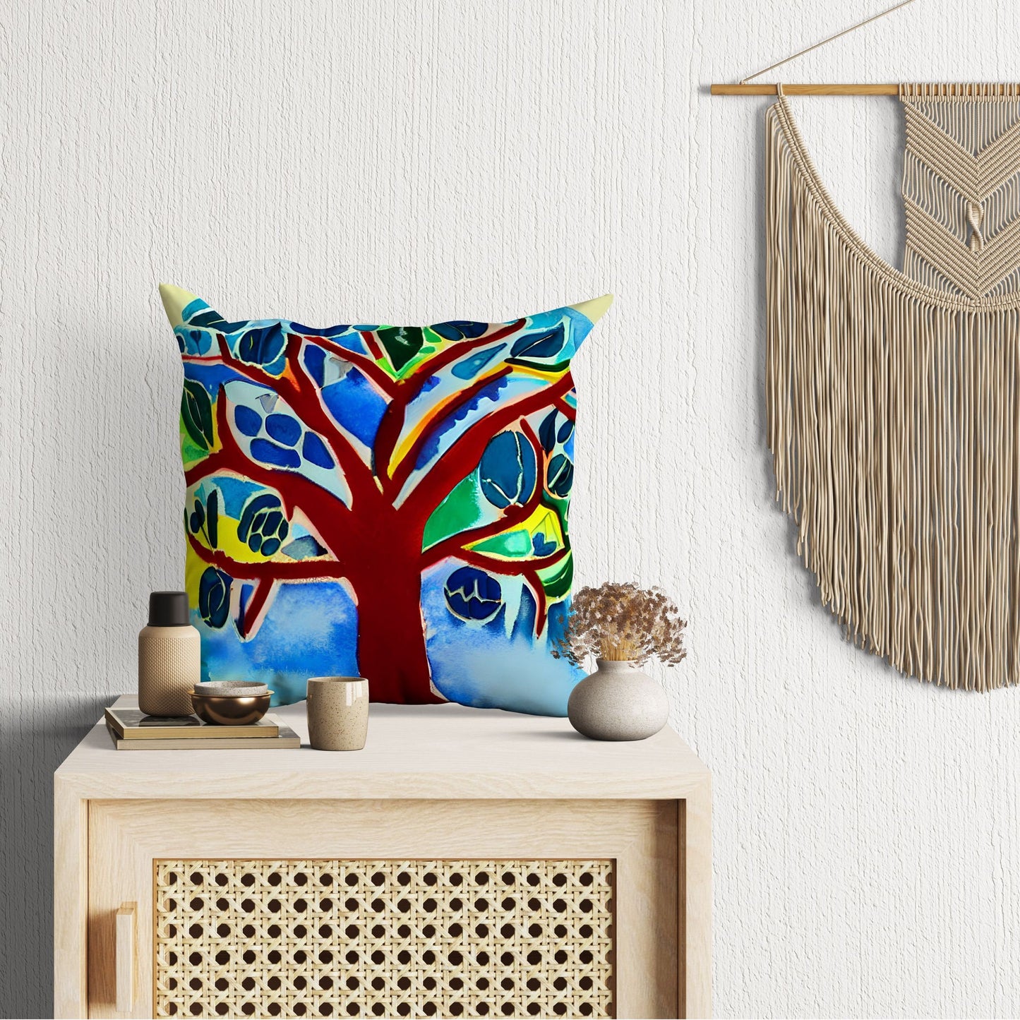 Tree Of Life Throw Pillow Cover, Abstract Throw Pillow Cover, Artist Pillow, Colorful Pillow Case, Contemporary Pillow, Square Pillow