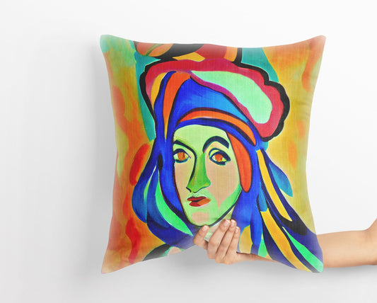 Beautiful Girl Pillow Case, Abstract Throw Pillow Cover, Artist Pillow, Colorful Pillow Case, Contemporary Pillow, Indoor Pillow Cases