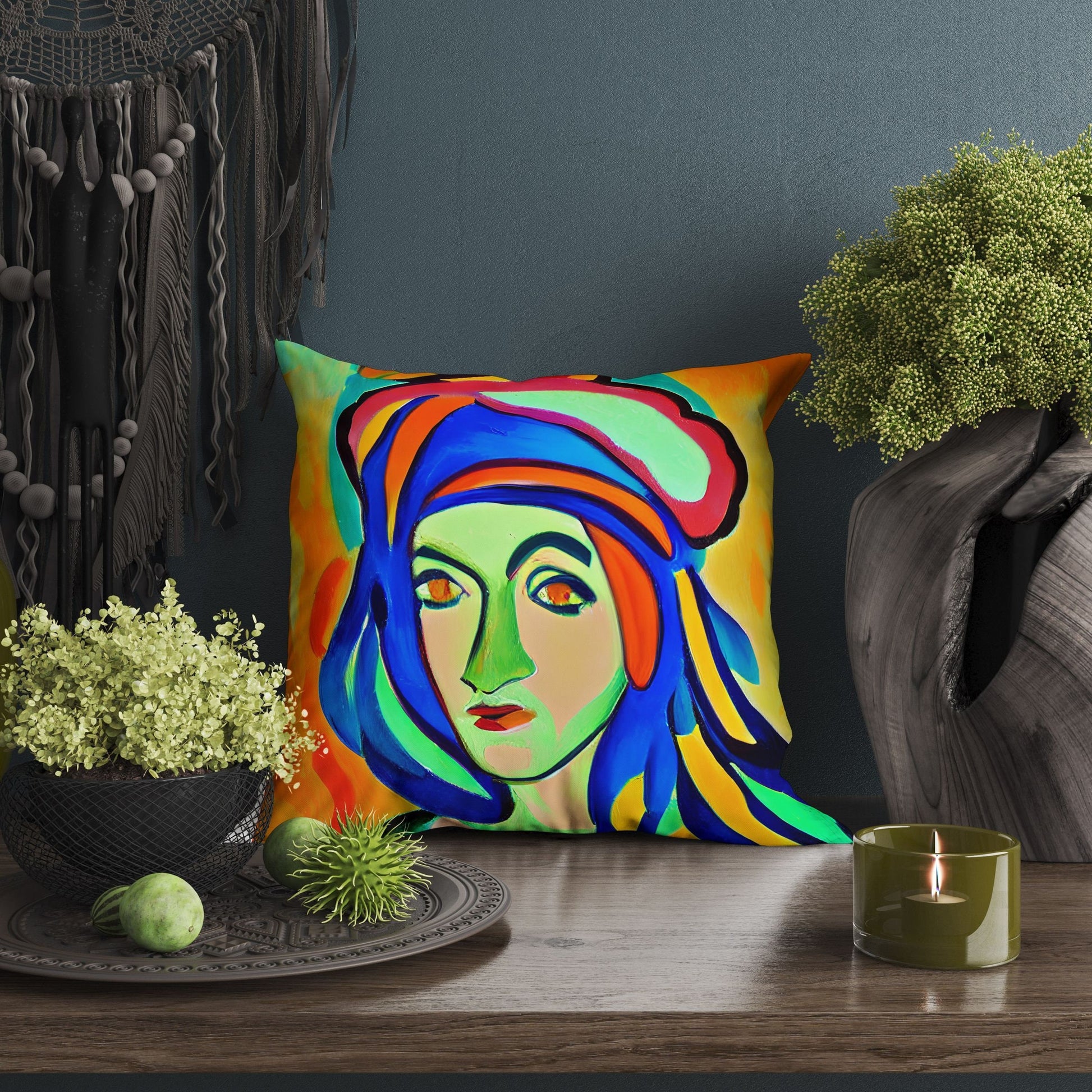 Beautiful Girl Pillow Case, Abstract Throw Pillow Cover, Artist Pillow, Colorful Pillow Case, Contemporary Pillow, Indoor Pillow Cases