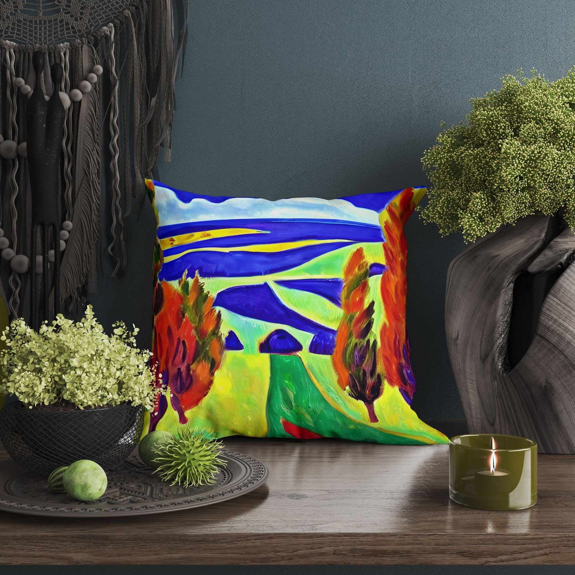 Landscape Art Tapestry Pillows, Abstract Throw Pillow Cover, Artist Pillow, Colorful Pillow Case, Home Decor Pillow, Indoor Pillow Cases