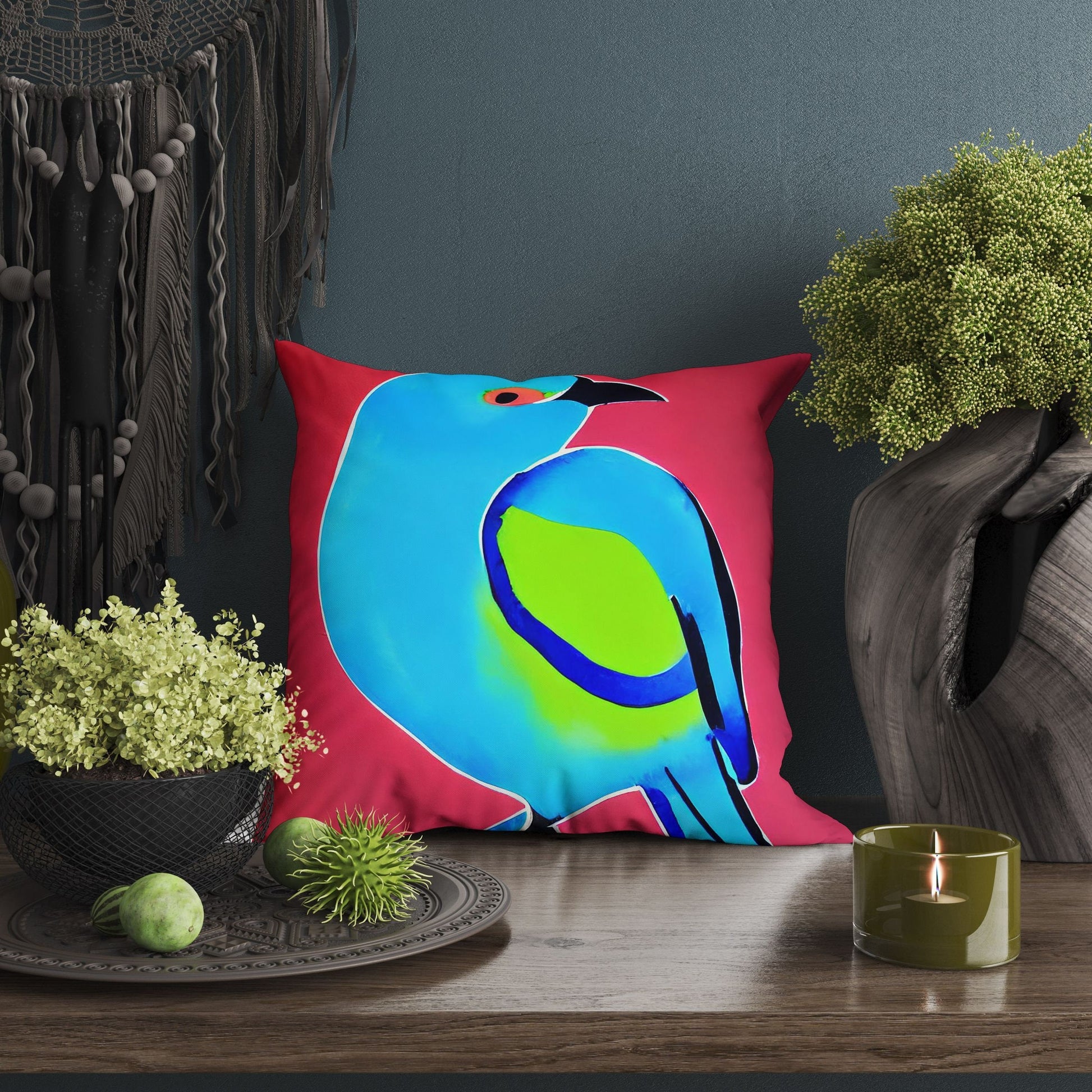 Blue Bird Pillow Case, Abstract Throw Pillow, Soft Pillow Cases, Colorful Pillow Case, Contemporary Pillow, Large Pillow Cases, Housewarming