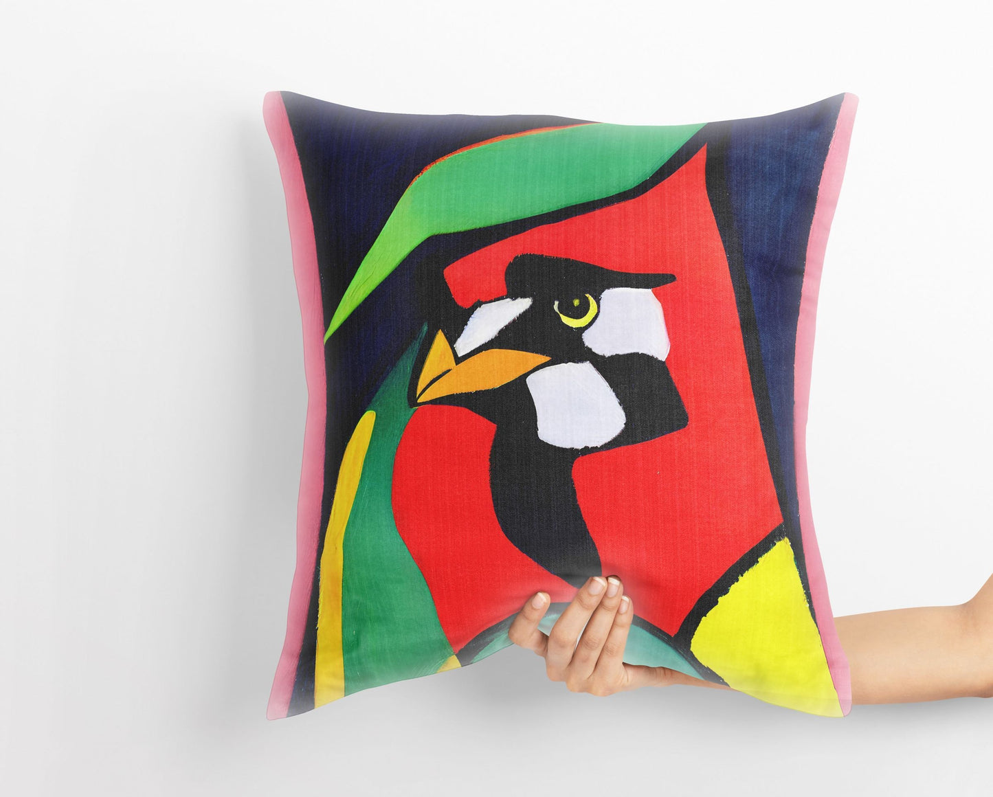 North American Cardinals Bird Tapestry Pillows, Abstract Pillow, Artist Pillow, Colorful Pillow Case, Contemporary Pillow, 20X20 Pillow