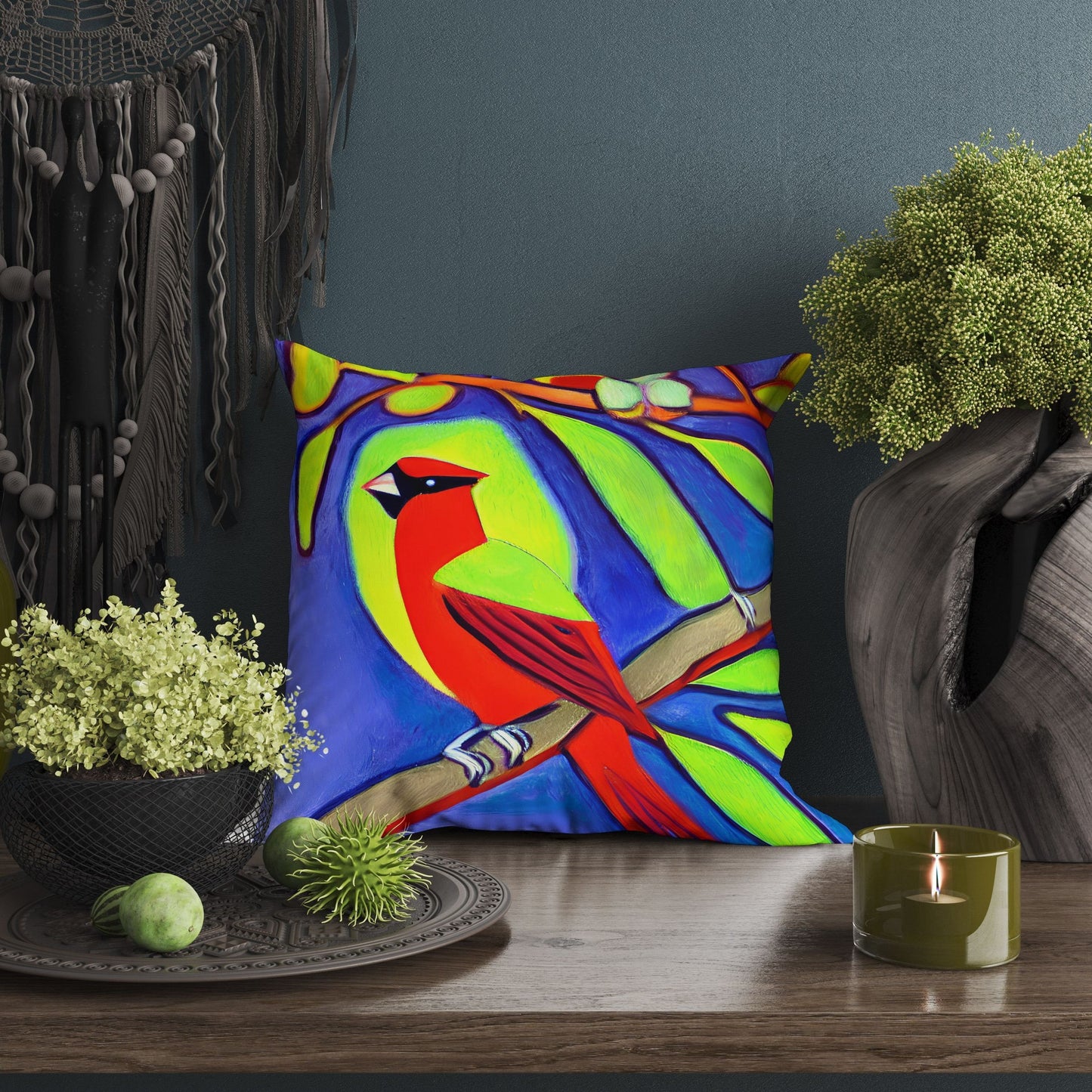 North American Cardinals Bird Toss Pillow, Abstract Throw Pillow Cover, Designer Pillow, Colorful Pillow Case, Modern Pillow