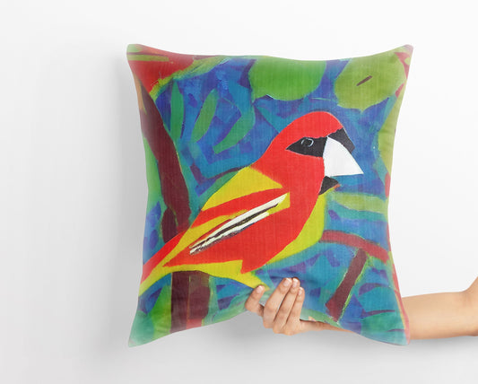 Red Bird Toss Pillow, Abstract Throw Pillow Cover, Designer Pillow, Colorful Pillow Case, Contemporary Pillow, Large Pillow Cases