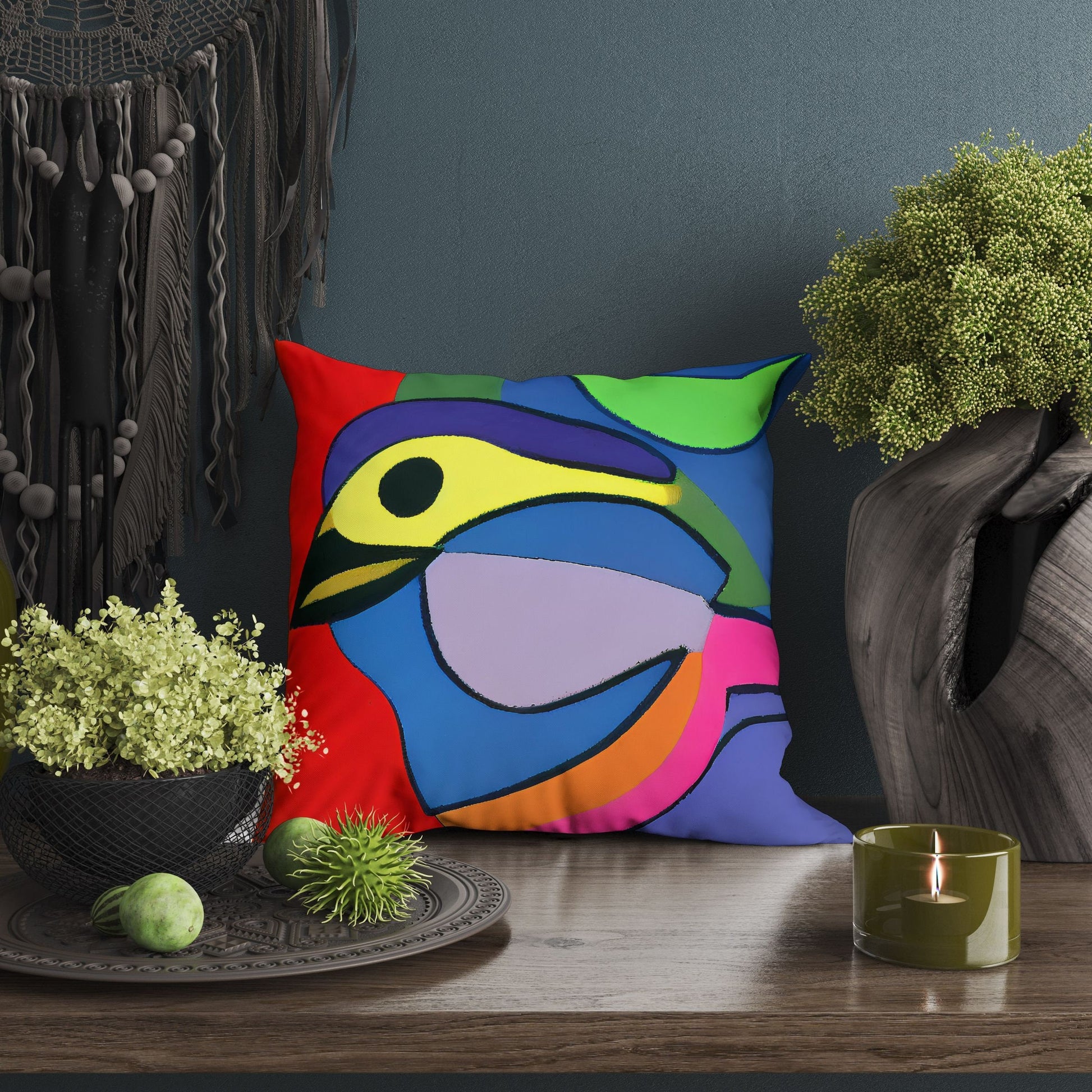 Lovely Bird Tapestry Pillows, Abstract Throw Pillow Cover, Designer Pillow, Colorful Pillow Case, Modern Pillow, 18 X 18 Pillow Covers