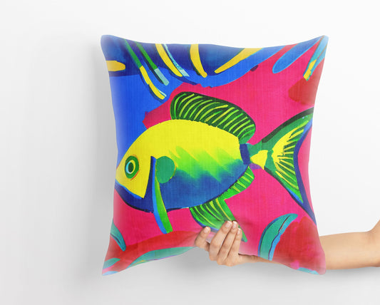 Tropical Fish Throw Pillow, Abstract Pillow, Designer Pillow, Colorful Pillow Case, Modern Pillow, Square Pillow, Farmhouse Pillow