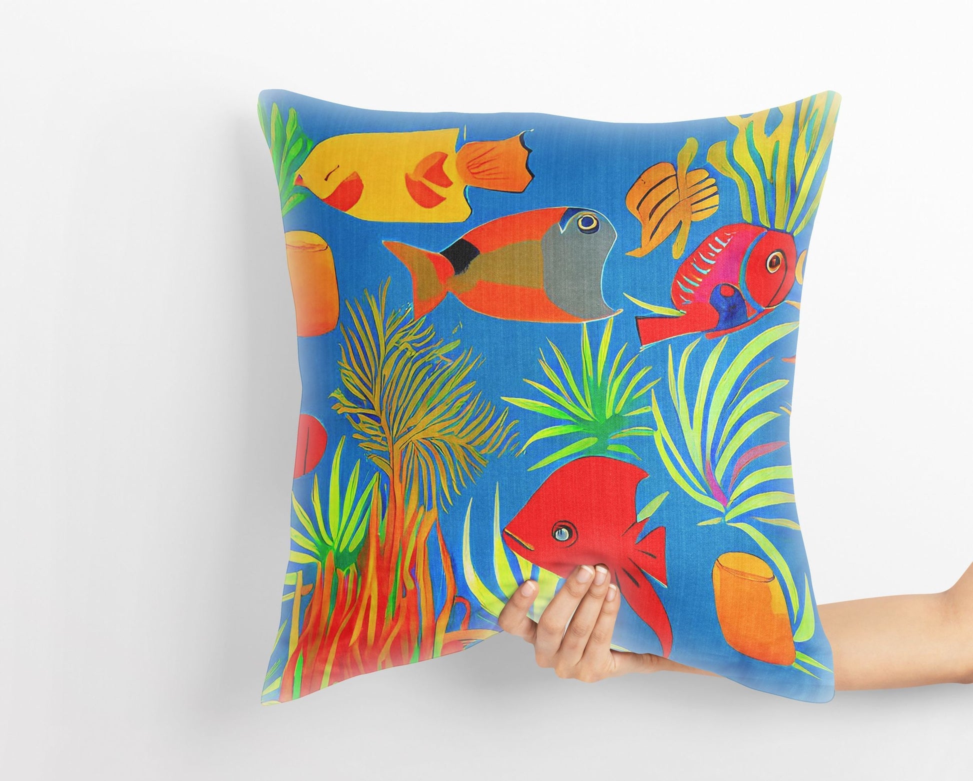 Tropical Fishes Pillow Case, Abstract Throw Pillow, Artist Pillow, Colorful Pillow Case, Modern Pillow, 20X20 Pillow Cover, Home Decor