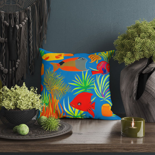 Tropical Fishes Pillow Case, Abstract Throw Pillow, Artist Pillow, Colorful Pillow Case, Modern Pillow, 20X20 Pillow Cover, Home Decor