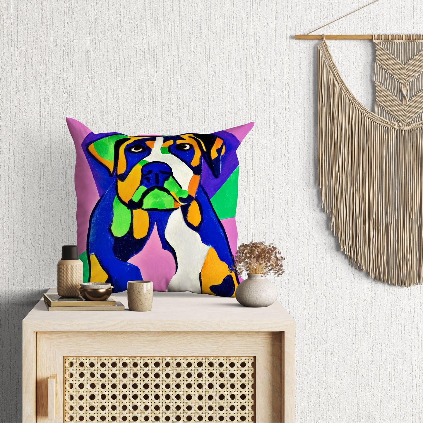 Lovely Dog Throw Pillow, Abstract Pillow, Designer Pillow, Colorful Pillow Case, Modern Pillow, Square Pillow, Farmhouse Pillow