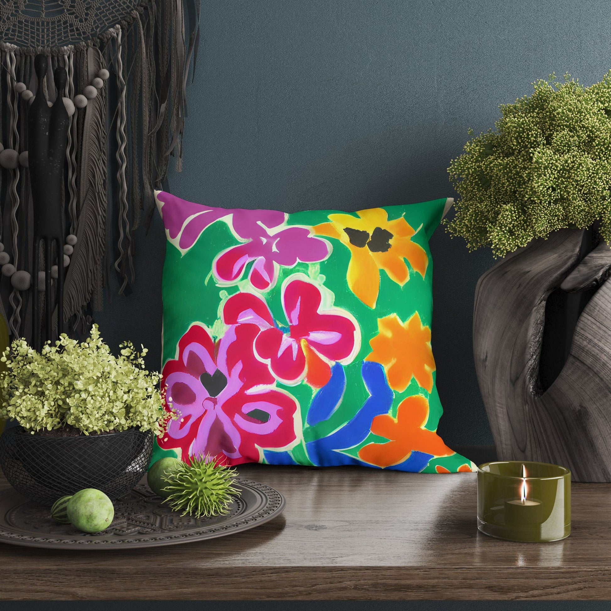 Watercolor Flowers Toss Pillow, Abstract Throw Pillow Cover, Art Pillow, Colorful Pillow Case, Contemporary Pillow, 20X20 Pillow Cover