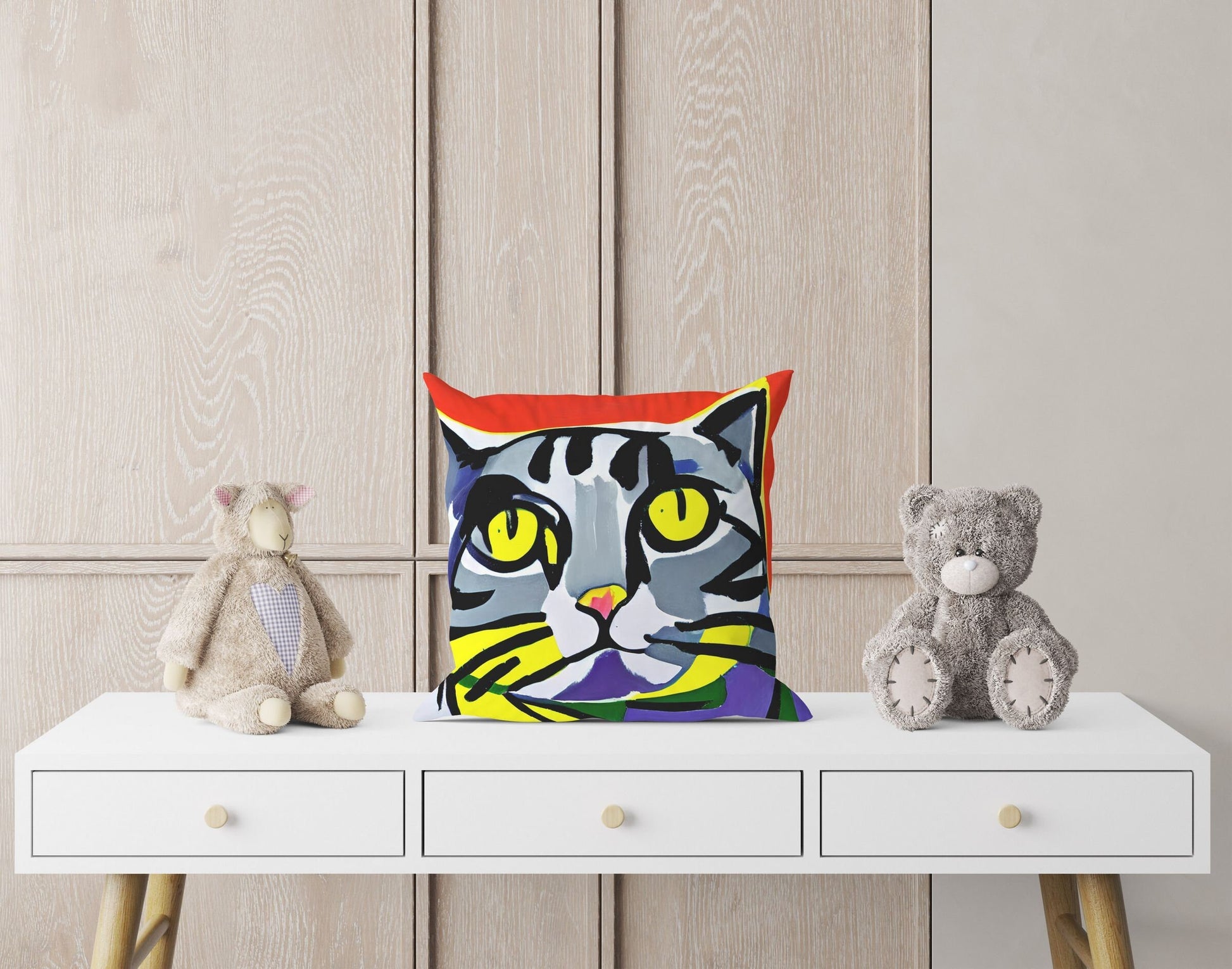 Colorful Cat Pillow Case, Abstract Throw Pillow Cover, Designer Pillow, Colorful Pillow Case, Modern Pillow, Large Pillow Cases