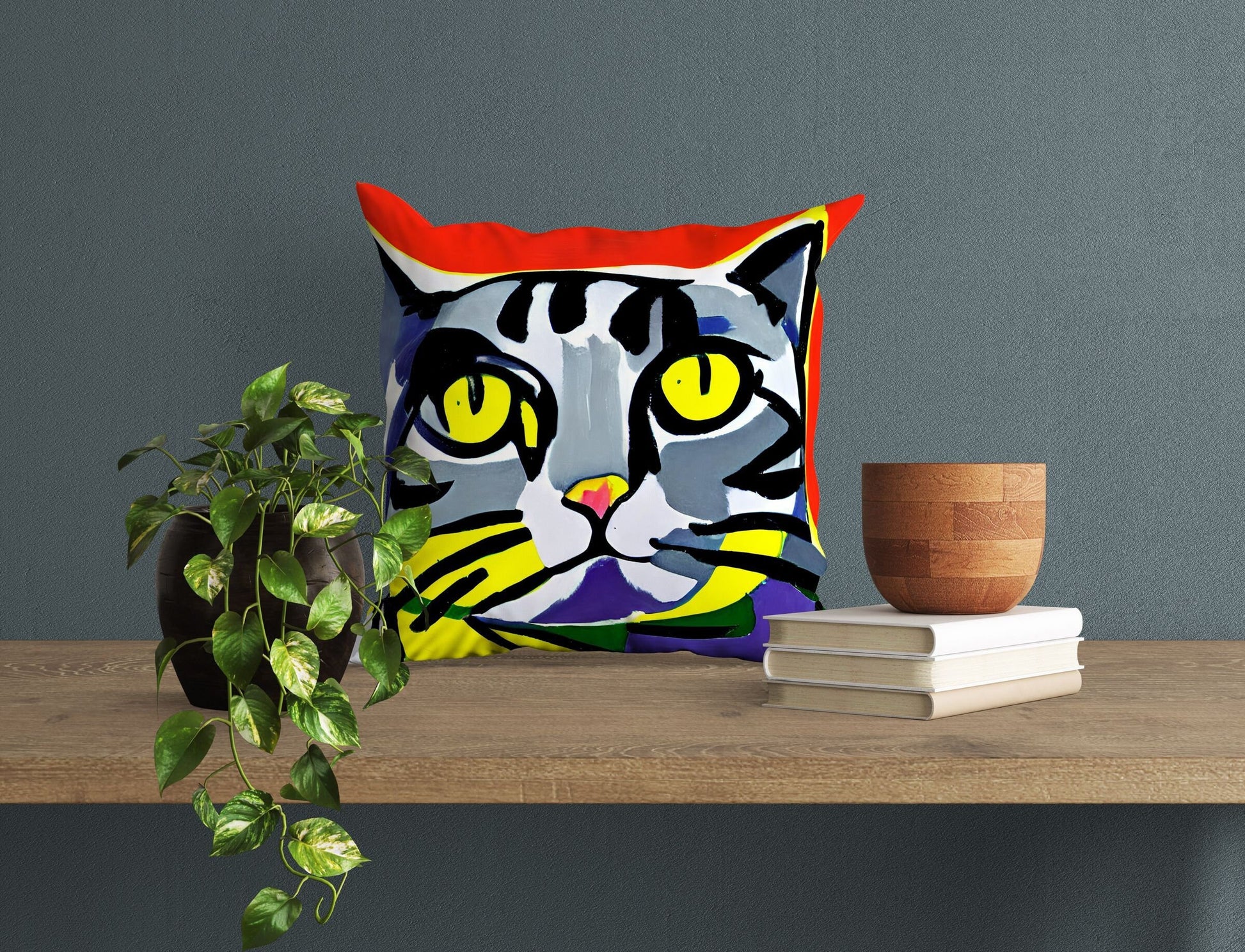 Colorful Cat Pillow Case, Abstract Throw Pillow Cover, Designer Pillow, Colorful Pillow Case, Modern Pillow, Large Pillow Cases