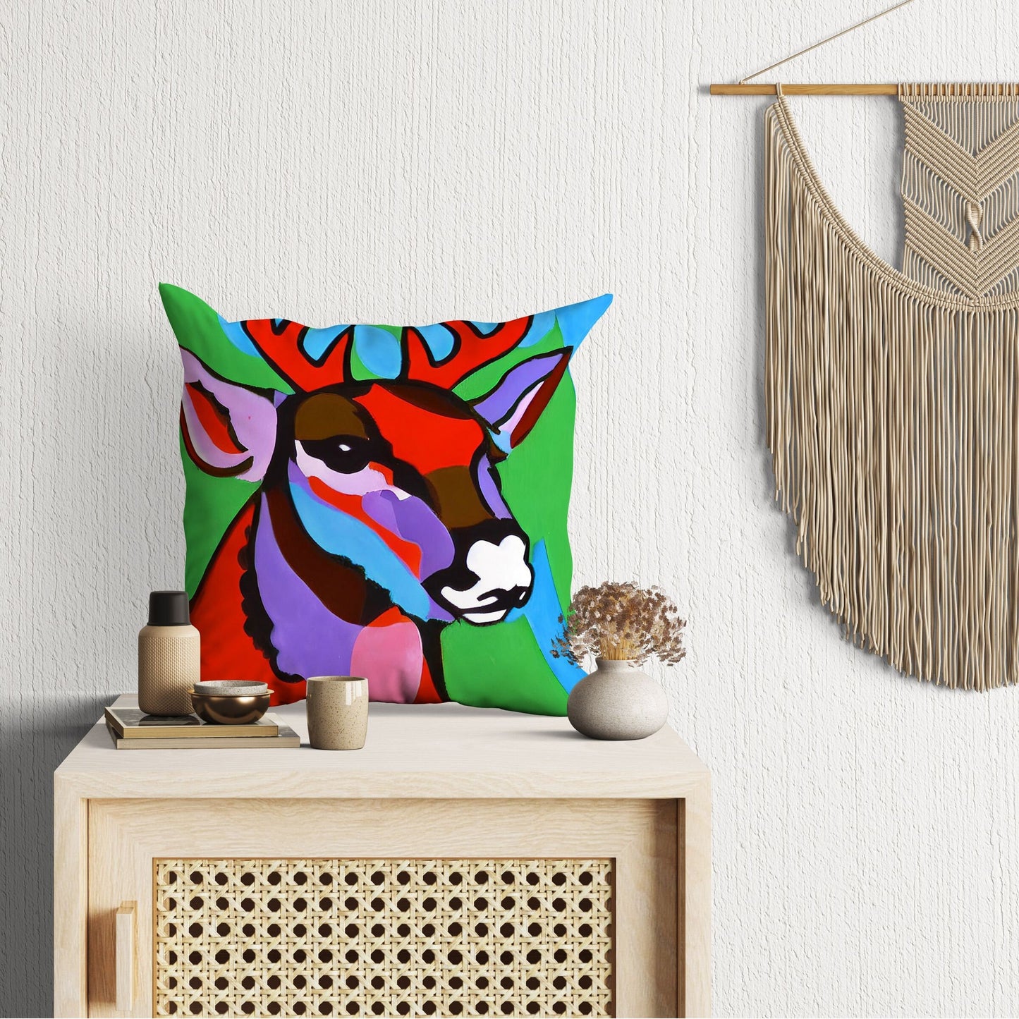 Original Art Wildlife Deer Toss Pillow, Bee Pillow Cover, Soft Pillow Cases, Colorful Pillow Case, Fashion, 18 X 18 Pillow Covers