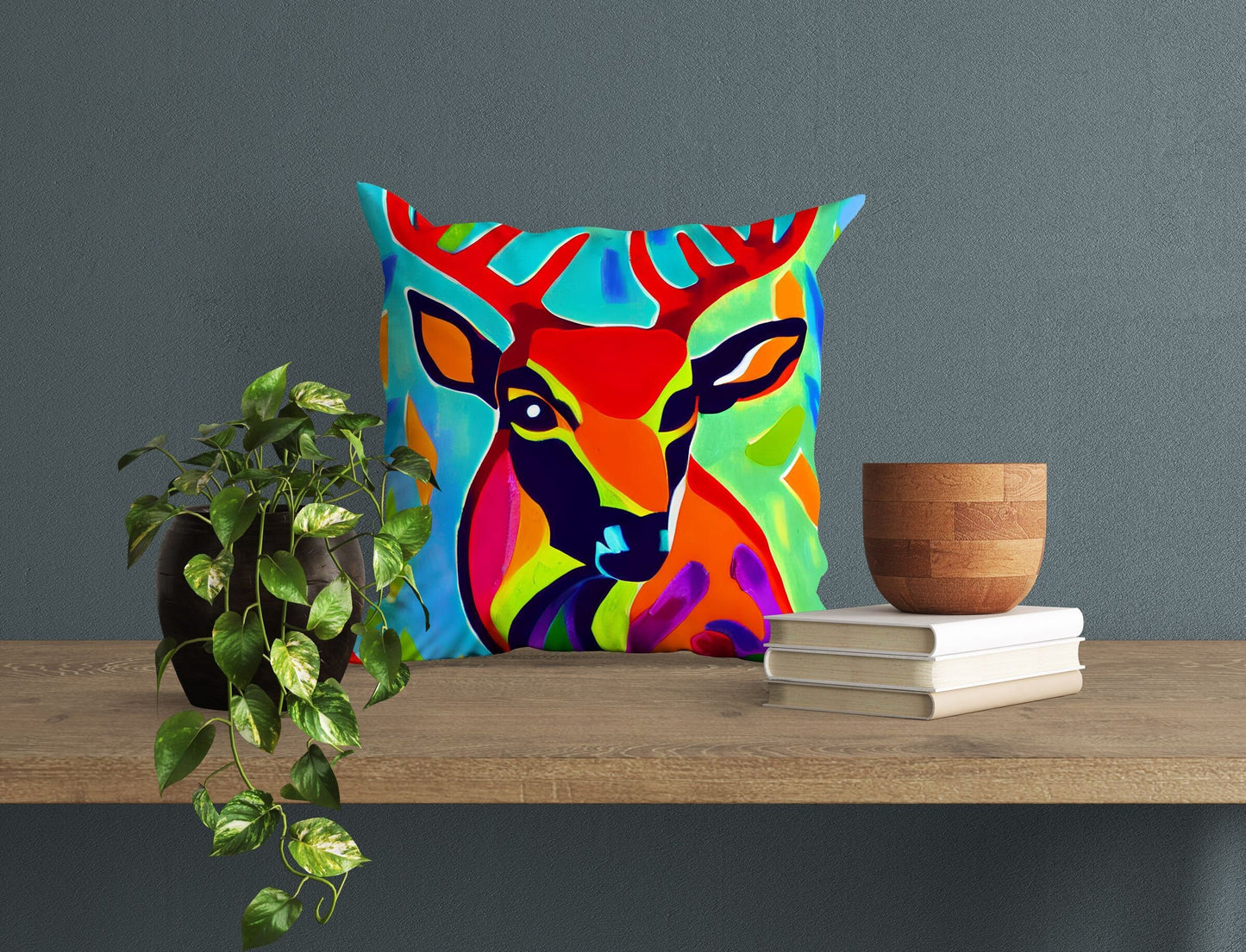 Original Art Wildlife Deer, Throw Pillow Cover, Abstract Pillow, Art Pillow, Colorful Pillow Case, Modern Pillow, Large Pillow Cases