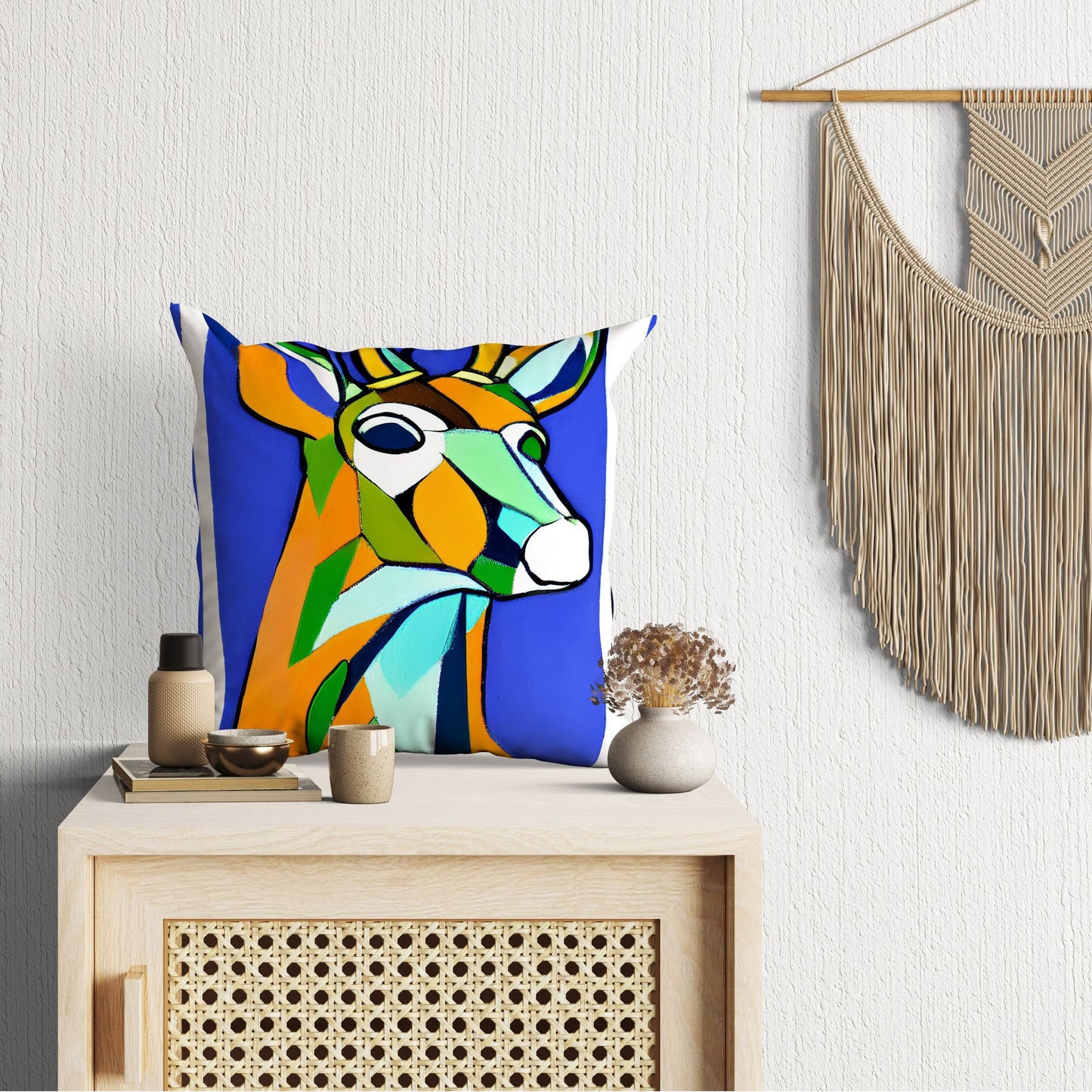 Original Art Wildlife Deer Decorative Pillow, Abstract Art Pillow, Art Pillow, Colorful Pillow Case, Contemporary Pillow, Holiday Gift
